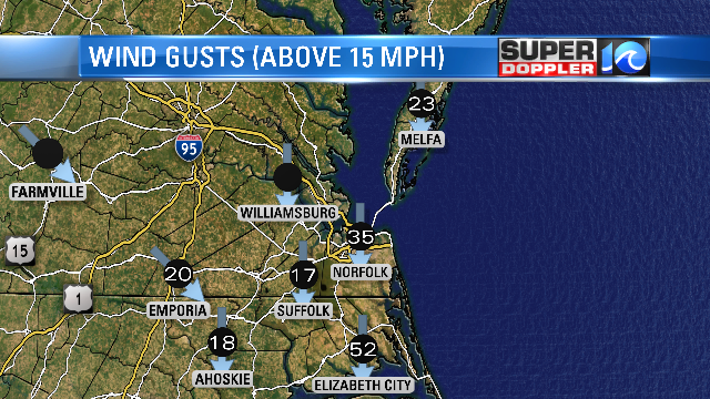 Wind Gusts from 7PM hour... Look at Elizabeth City