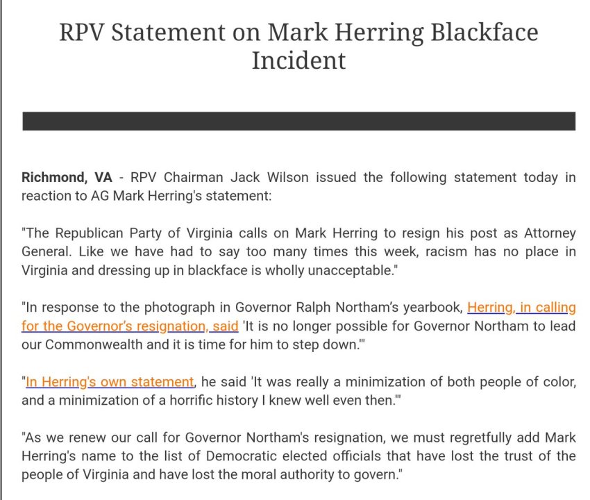 Va. GOP statement on Herring