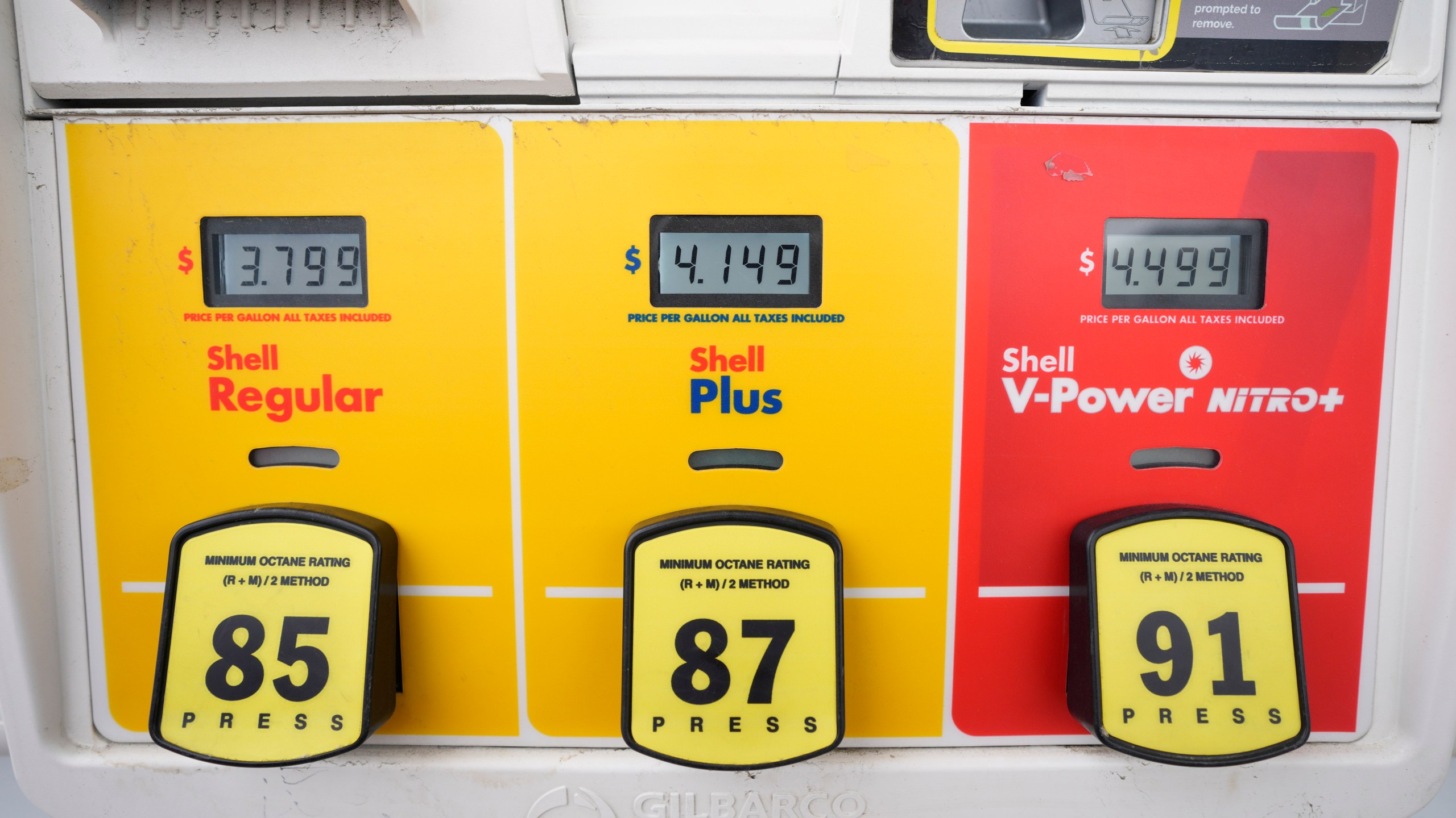 The per-gallon price is displayed electronically at the pump of a Shell station Wednesday, July 5, 2023, in Englewood, Colo. The national average for gas prices stood at about $3.78 a gallon on Tuesday — about 25 cents higher than that seen one month ago, according to motor club AAA. (AP Photo/David Zalubowski)