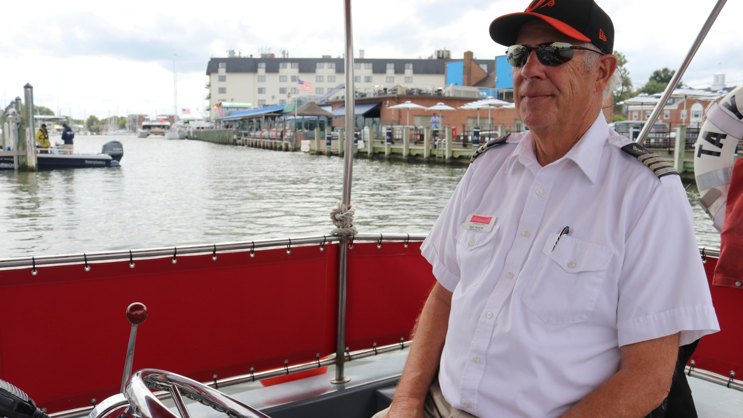 Scott Bierman, a water taxi driver in Annapolis, Md., said the water taxi service in Maryland's capital city was shutting down at 6 p.m. Friday, Sept. 22, 2022 due to an intensifying weather system off the mid-Atlantic coast, and the decision has already been made for water taxi service to be closed on Saturday. (AP Photo/Brian Witte)