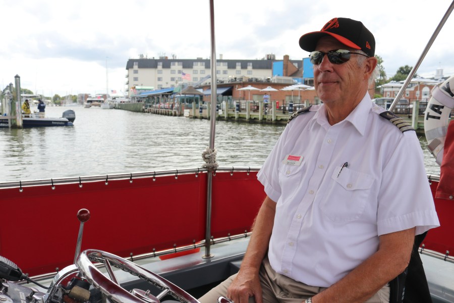 Scott Bierman, a water taxi driver in Annapolis, Md., said the water taxi service in Maryland's capital city was shutting down at 6 p.m. Friday, Sept. 22, 2022 due to an intensifying weather system off the mid-Atlantic coast, and the decision has already been made for water taxi service to be closed on Saturday. (AP Photo/Brian Witte)