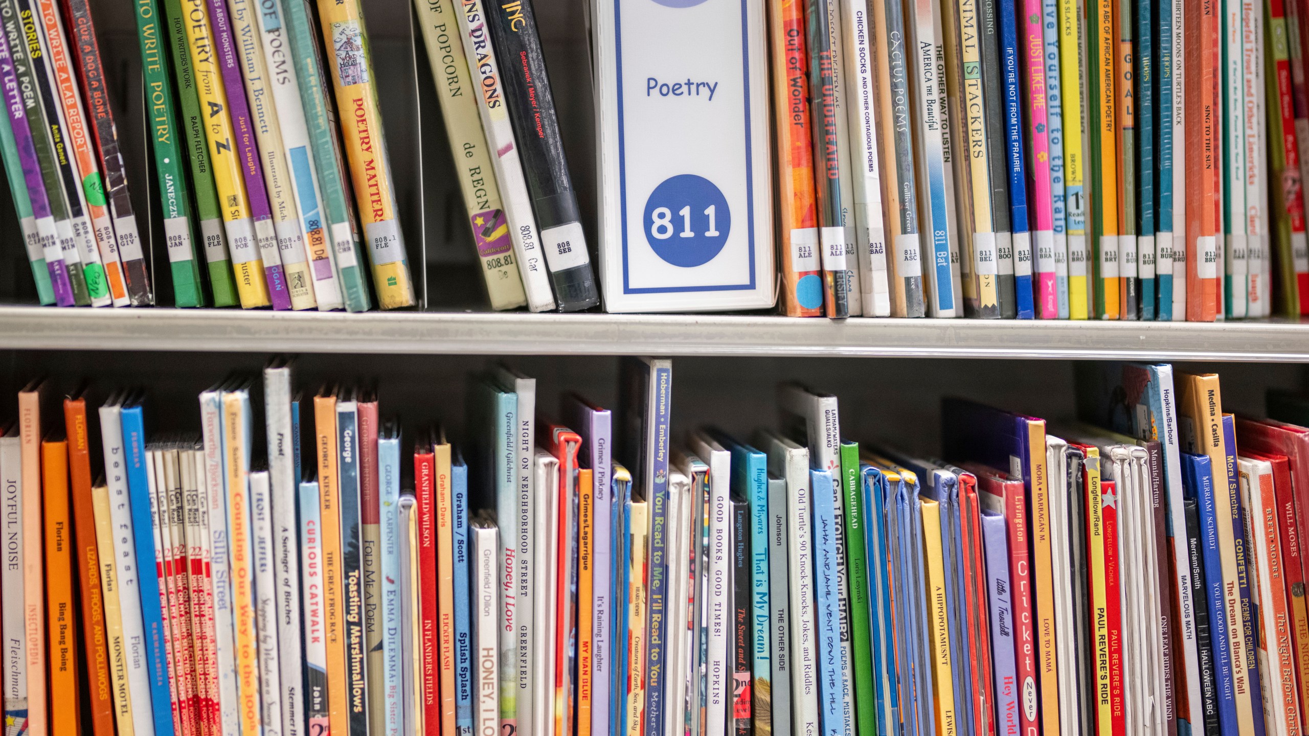 FILE - Books sit on shelves in an elementary school library in suburban Atlanta, on Friday, Aug. 18, 2023. The battle over how to teach reading has landed in court. With momentum shifting in favor of research-backed strategies known as the “science of reading,” states and some school districts have been ditching once popular programs amid concerns that they aren’t effective. (AP Photo/Hakim Wright Sr., File)