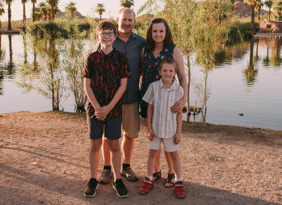 FILE - This photo provided by Samantha Rose Photography LLC shows North Dakota Sen. Doug Larsen, second from left, with his wife, Amy, and their two sons, Christian and Everett, Sept. 29, 2023, at Papago Park in Phoenix, Ariz. All four of them died on Oct. 1, in a plane crash near Moab, Utah. Federal investigators say they found no evidence of a mechanical failure before the state senator's plane crashed in Utah, killing him, his wife and their two young children, according to a preliminary report released Thursday, Nov. 2, 2023, by the National Transportation Safety Board. (Samantha Brammer/Samantha Rose Photography LLC via AP, File)