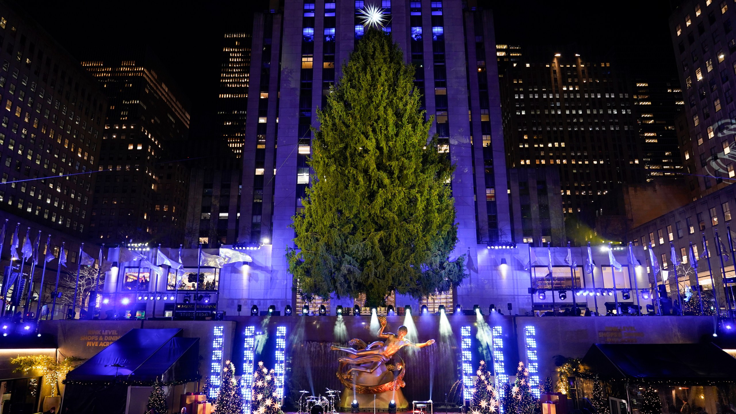 A Christmas tree is displayed before being lit at Rockefeller Center in New York, Wednesday, Nov. 29, 2023. (AP Photo/Seth Wenig)