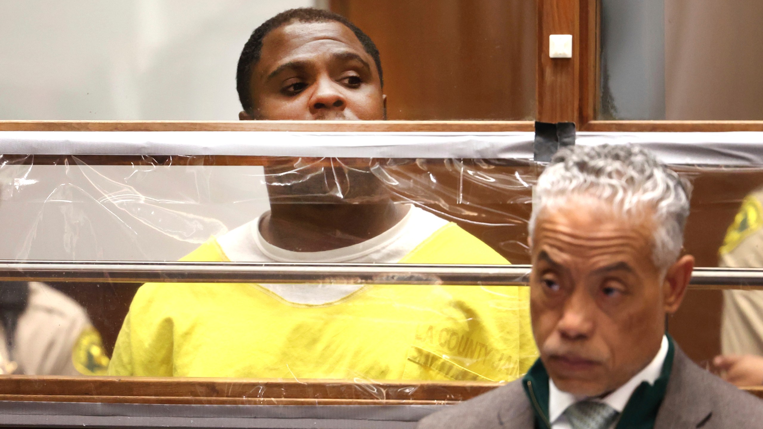 Jerrid Joseph Powell appears at an arraignment at Los Angeles superior court on Monday, Dec. 4, 2023. (Wally Skalij/Los Angeles Times, Pool)