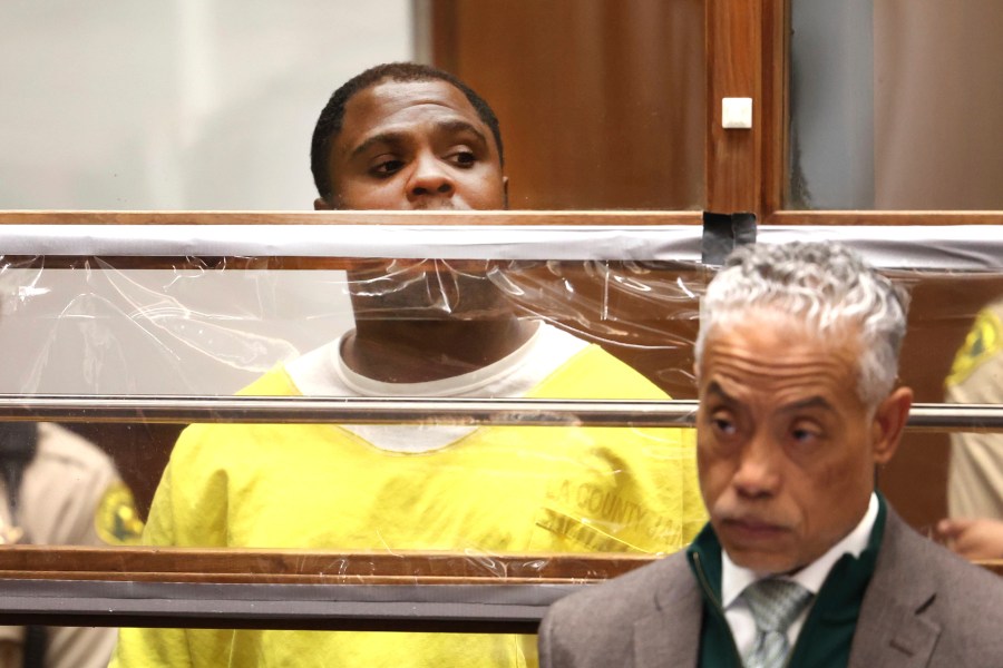 Jerrid Joseph Powell appears at an arraignment at Los Angeles superior court on Monday, Dec. 4, 2023. (Wally Skalij/Los Angeles Times, Pool)