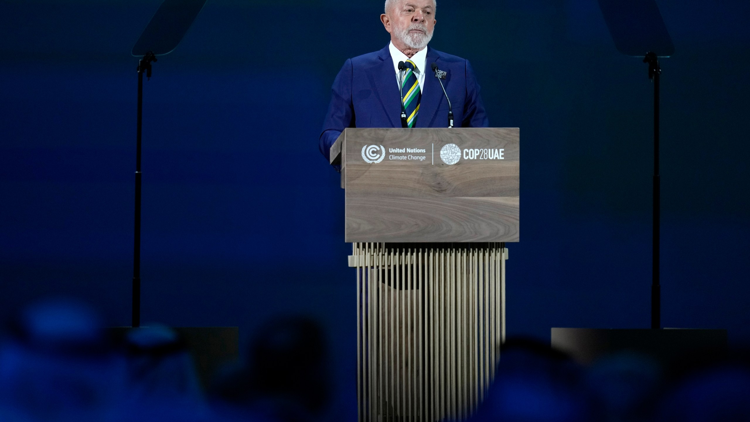 FILE - Brazil President Luiz Inacio Lula da Silva speaks during an opening ceremony at the COP28 U.N. Climate Summit, Dec. 1, 2023, in Dubai, United Arab Emirates. (AP Photo/Rafiq Maqbool, File)