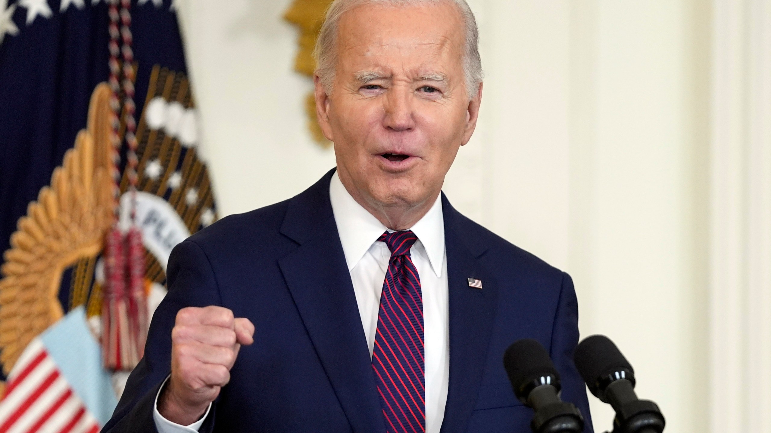 FILE - President Joe Biden speaks in the East Room, Jan. 19, 2024, in Washington. The New Hampshire attorney general's office says it is investigating reports of an apparent robocall that used artificial intelligence to mimic Biden's voice and discourage voters in the state from participating in the primary election on Tuesday, Jan. 23. Attorney General John Formella said Monday, Jan. 22, that the recorded message that was sent Sunday appears to be an illegal attempt to disrupt and suppress voting. (AP Photo/Evan Vucci, File)