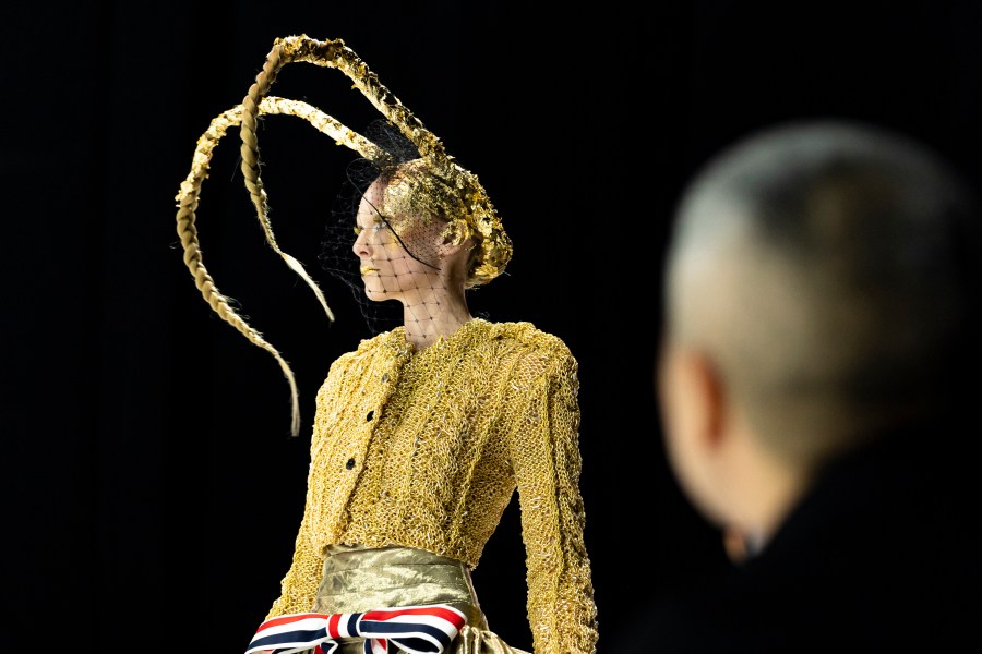 A model walks the runway during the Thom Browne fall/winter 2024 fashion show during New York Fashion Week, Wednesday, Feb. 14, 2024, in New York. (AP Photo/Peter K. Afriyie)