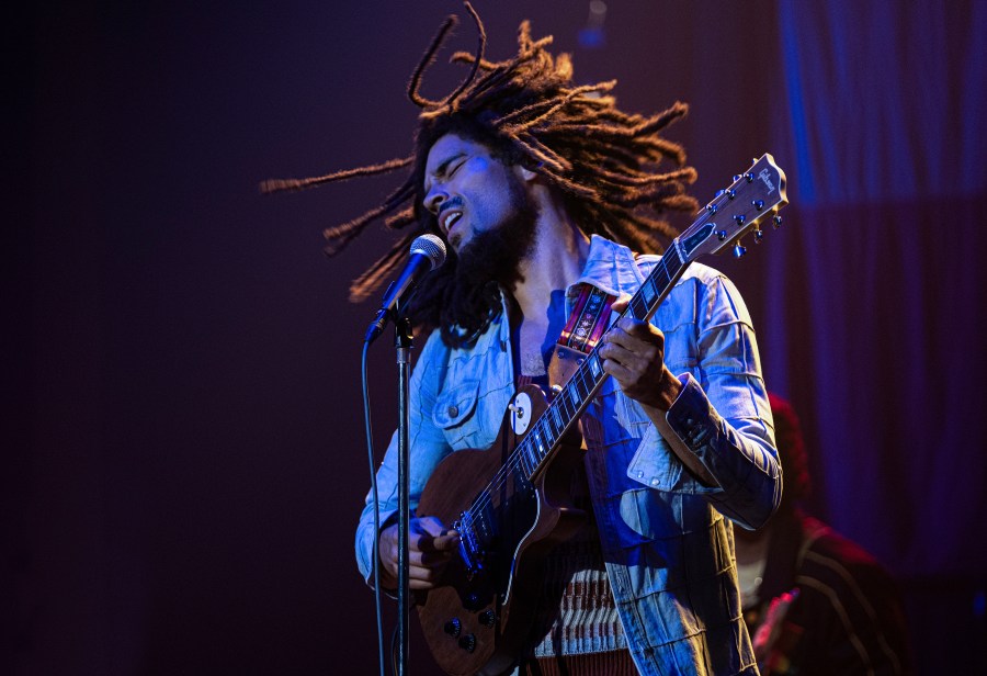 This image released by Paramount Pictures shows Kingsley Ben-Adir in "Bob Marley: One Love." (Chiabella James/Paramount Pictures via AP)