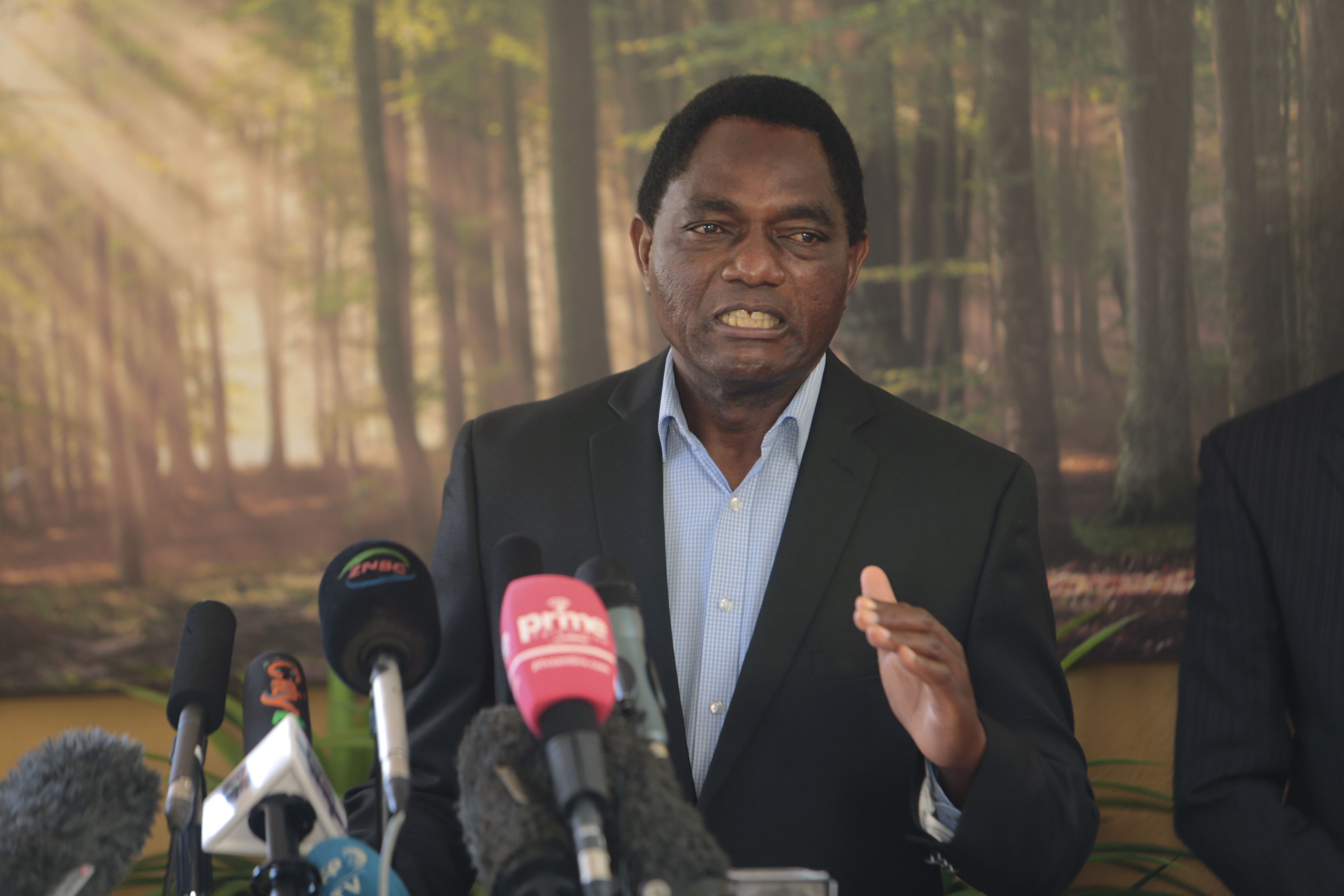 FILE - Zambian President Hakainde Hichilema addresses a press conference at his residence in Lusaka, Zambia, Monday, Aug. 16, 2021. Zambian President Hakainde Hichilema Thursday, Feb. 29, 2024, declared the country’s debilitating drought a national disaster and emergency, saying it has devastated food production and electricity generation as the nation battles to recover from a recent deadly cholera outbreak. (AP Photo/Tsvangirayi Mukwazhi, File)