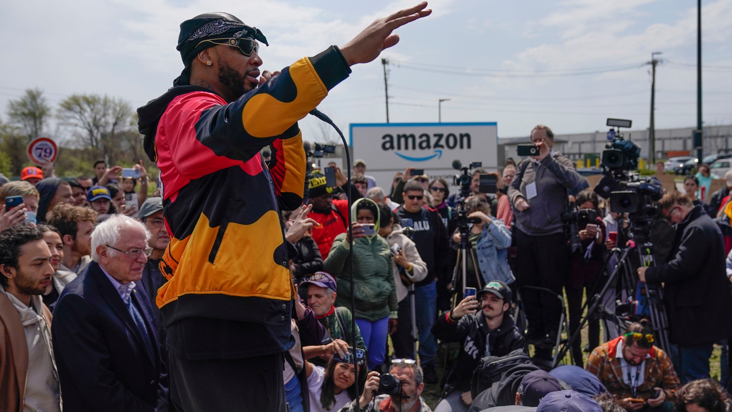 FILE - Chris Smalls, president of the Amazon Labor Union, speaks at a rally outside an Amazon warehouse on Staten Island in New York, April 24, 2022. Within union ranks, some felt Smalls was spending too much time traveling and giving speeches instead of organizing workers on Staten Island. (AP Photo/Seth Wenig, File)