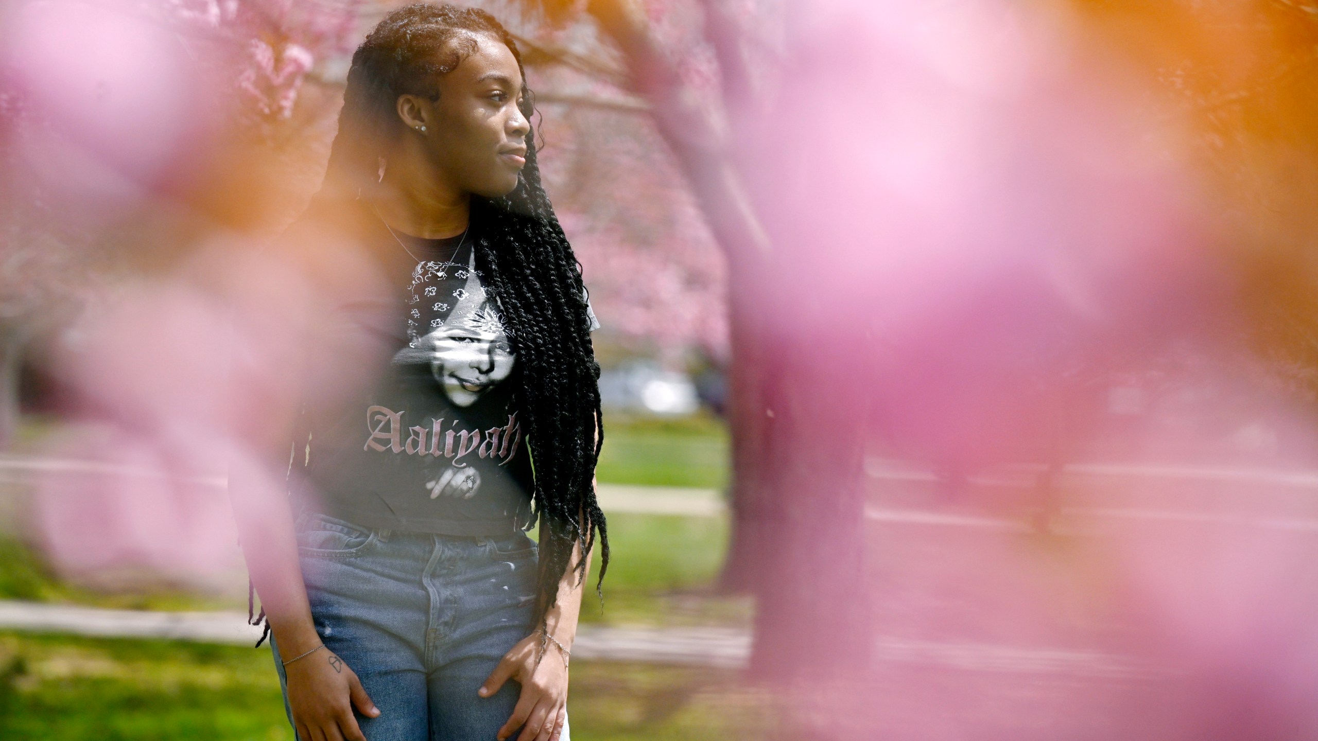 Ashnaelle Bijoux poses on campus, Saturday, April 27, 2024, at Norwich Free Academy in Norwich, Conn. Bijoux, a senior at NFA, has been unable to complete the FAFSA form due to a glitch with the form. Without the form and the financial aid it brings, Bijoux won't be able to pursue her goal of going to Southern Connecticut State University to become a therapist. (AP Photo/Jessica Hill)