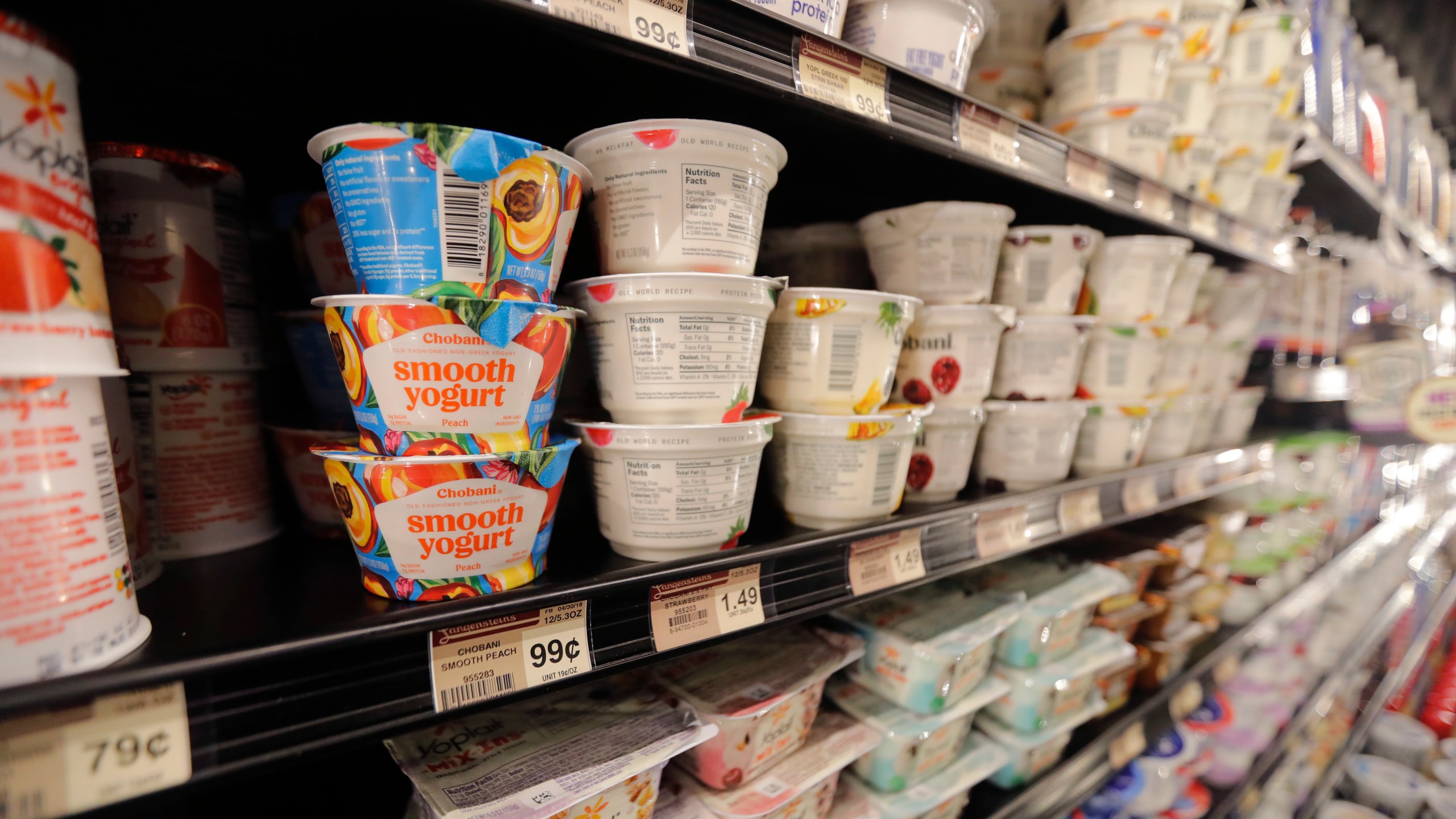 FILE - Yogurt is displayed for sale at a grocery store in River Ridge, La. on July 11, 2018. Yogurt sold in U.S. grocery store may soon have new labels that say the popular food might help reduce the risk of Type 2 diabetes. (AP Photo/Gerald Herbert, File)