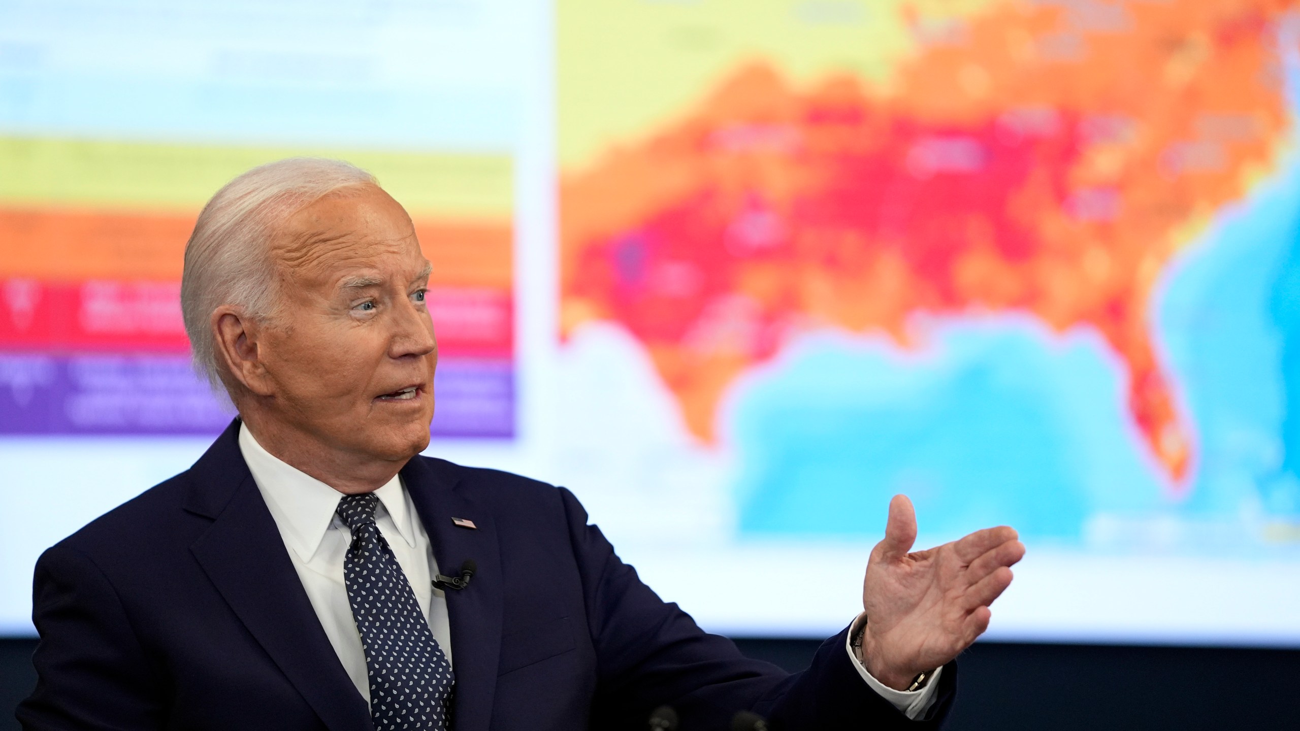 President Joe Biden speaks during a visit to the D.C. Emergency Operations Center, Tuesday, July 2, 2024, in Washington. (AP Photo/Evan Vucci)