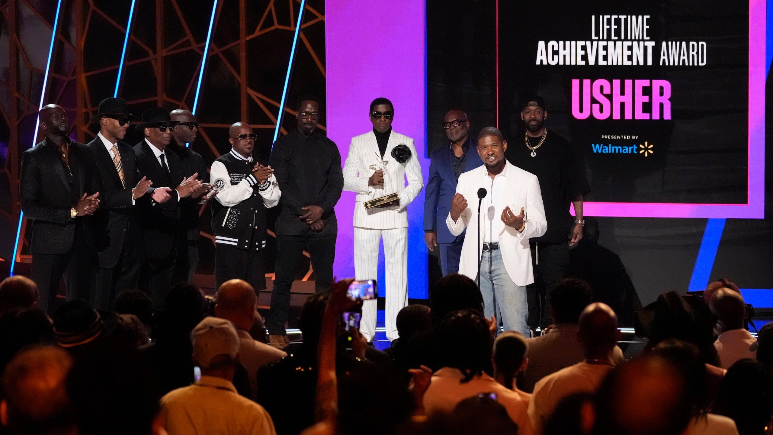 Usher accepts the Lifetime Achievement award during the BET Awards on Sunday, June 30, 2024, at the Peacock Theater in Los Angeles. (AP Photo/Chris Pizzello)