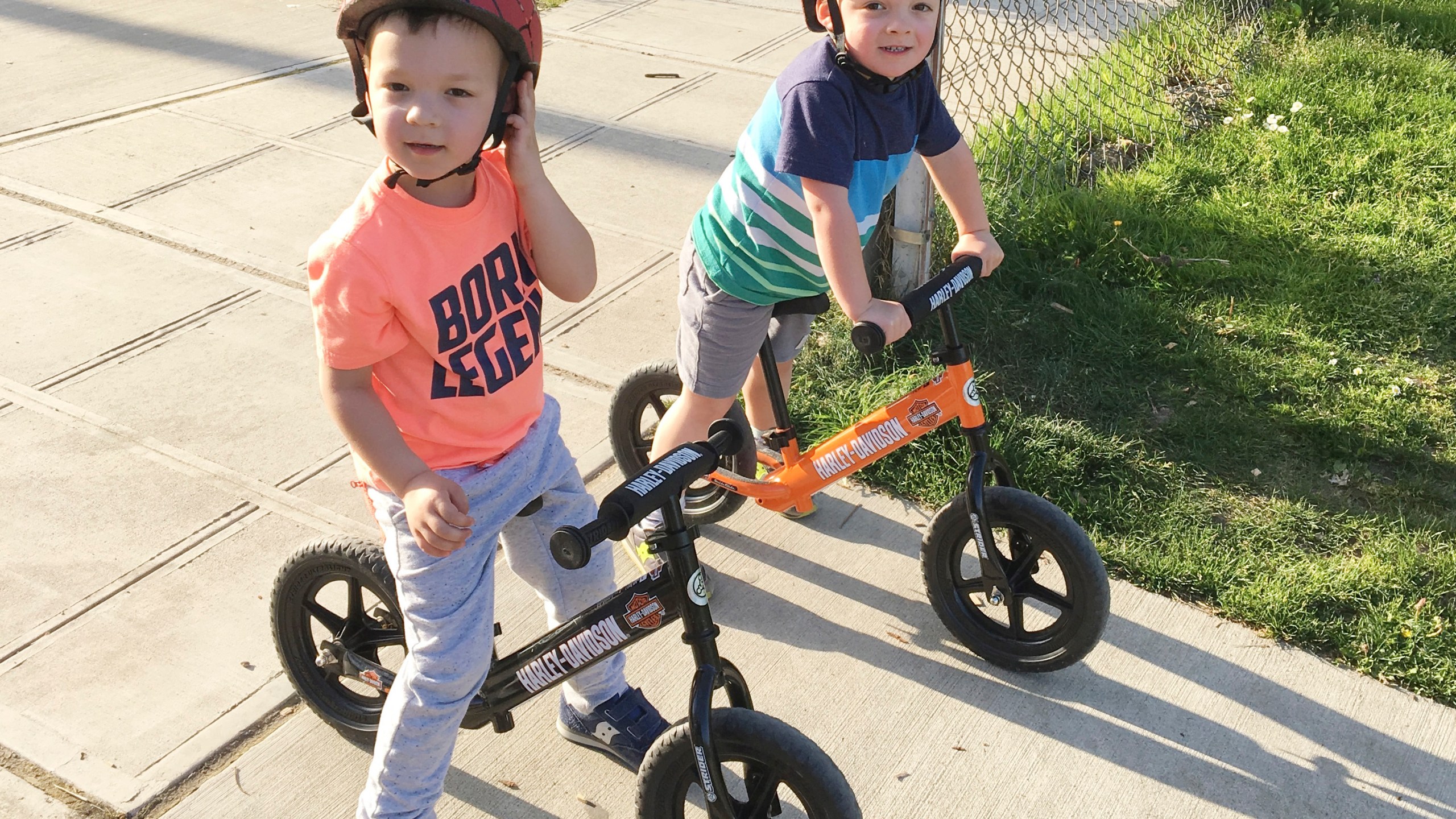 Jackson, left, and Owen Pezalla, both 4, appear on balance bicycles in Seattle on July 1, 2017. Experts recommend starting with those so-called balance bikes at a younger-than-expected age, possibly even less than a year old. (Annie Pezalla via AP)