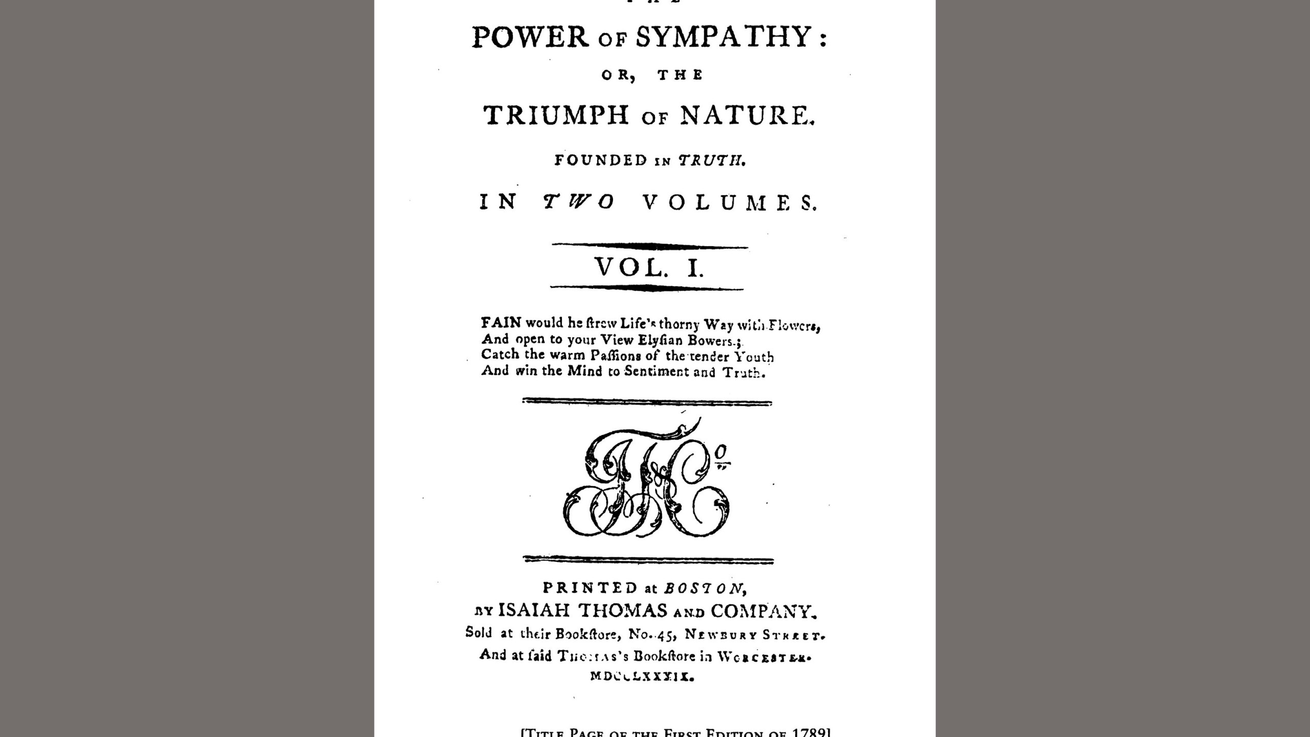 This image released by Penguin Classics shows the title page of the first edition of the 1789 book "The Power of Sympathy" by William Hill Brown. (Penguin Classics via AP)