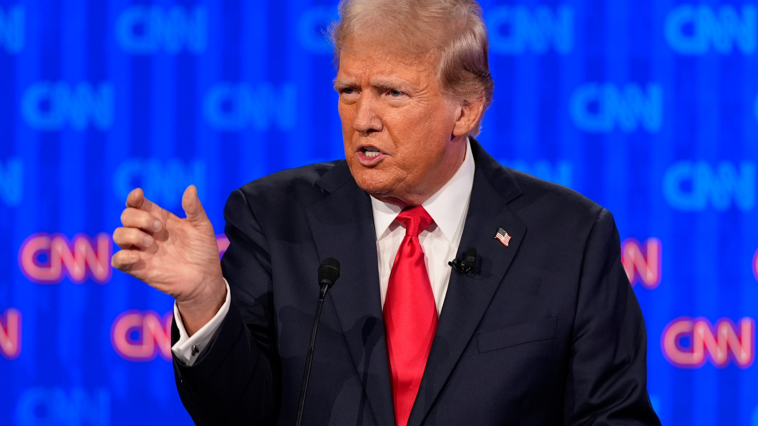 Republican presidential candidate former President Donald Trump speaks during a presidential debate hosted by CNN with President Joe Biden, Thursday, June 27, 2024, in Atlanta. (AP Photo/Gerald Herbert)