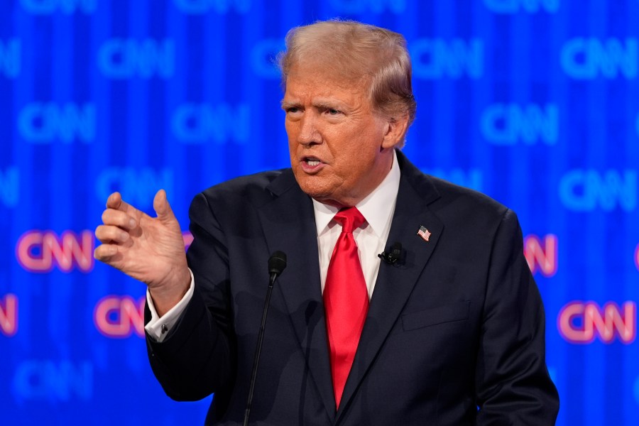 Republican presidential candidate former President Donald Trump speaks during a presidential debate hosted by CNN with President Joe Biden, Thursday, June 27, 2024, in Atlanta. (AP Photo/Gerald Herbert)