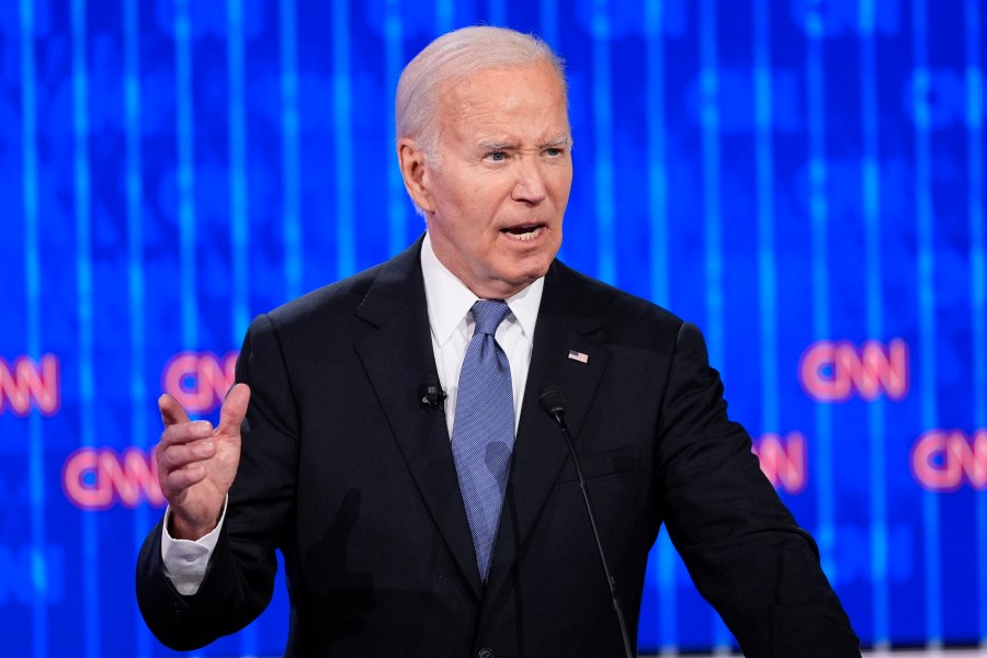 FILE - President Joe Biden speaks during a presidential debate with Republican presidential candidate former President Donald Trump, Thursday, June 27, 2024, in Atlanta. (AP Photo/Gerald Herbert, File)