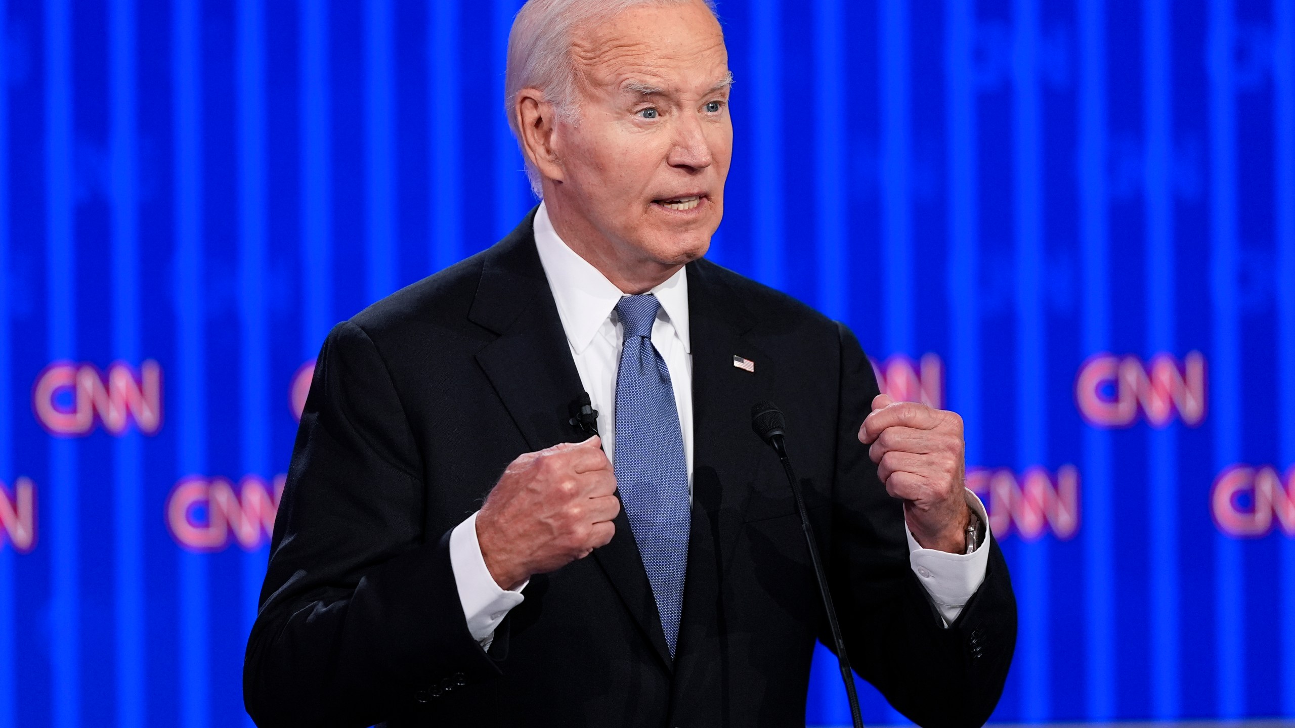 FILE - President Joe Biden speaks during a presidential debate with Republican presidential candidate former President Donald Trump, June 27, 2024, in Atlanta. The age question for presidential candidates is more than four decades old. (AP Photo/Gerald Herbert)
