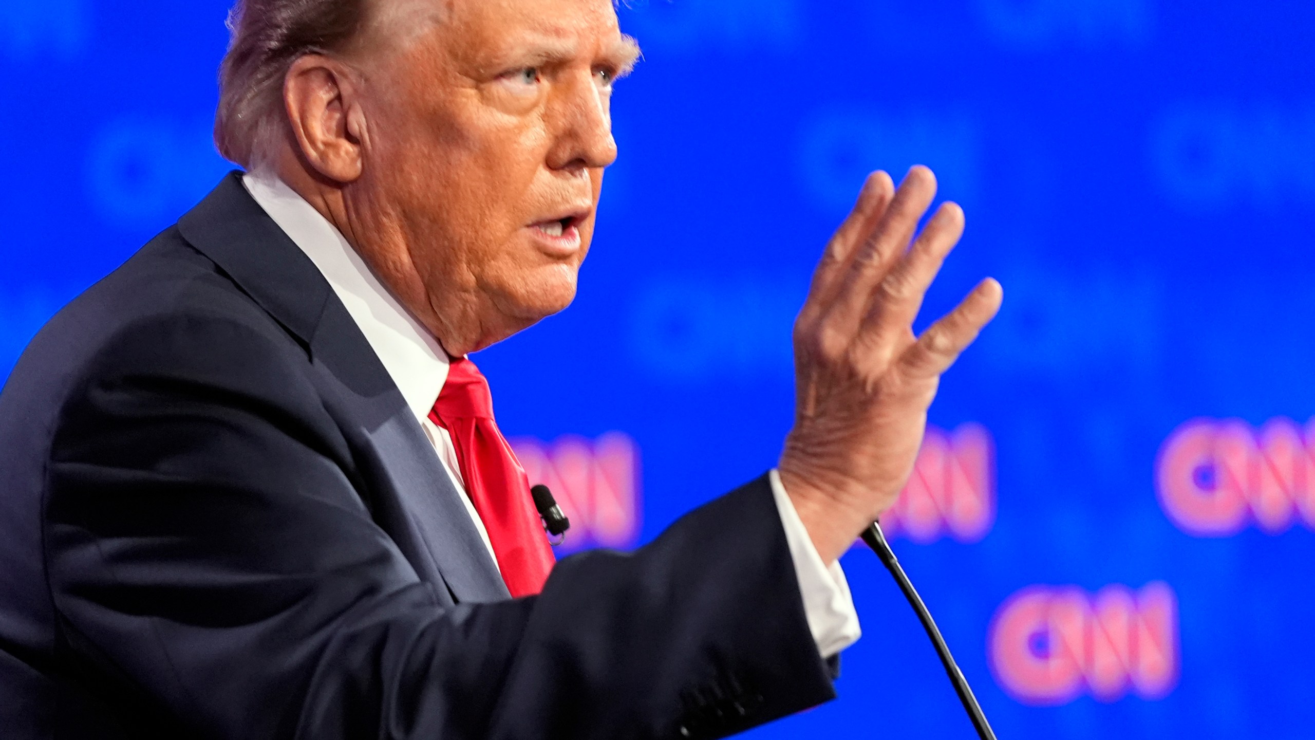 Republican presidential candidate former President Donald Trump speaks during a presidential debate hosted by CNN with President Joe Biden, Thursday, June 27, 2024, in Atlanta. (AP Photo/Gerald Herbert)