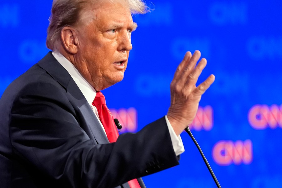 Republican presidential candidate former President Donald Trump speaks during a presidential debate hosted by CNN with President Joe Biden, Thursday, June 27, 2024, in Atlanta. (AP Photo/Gerald Herbert)