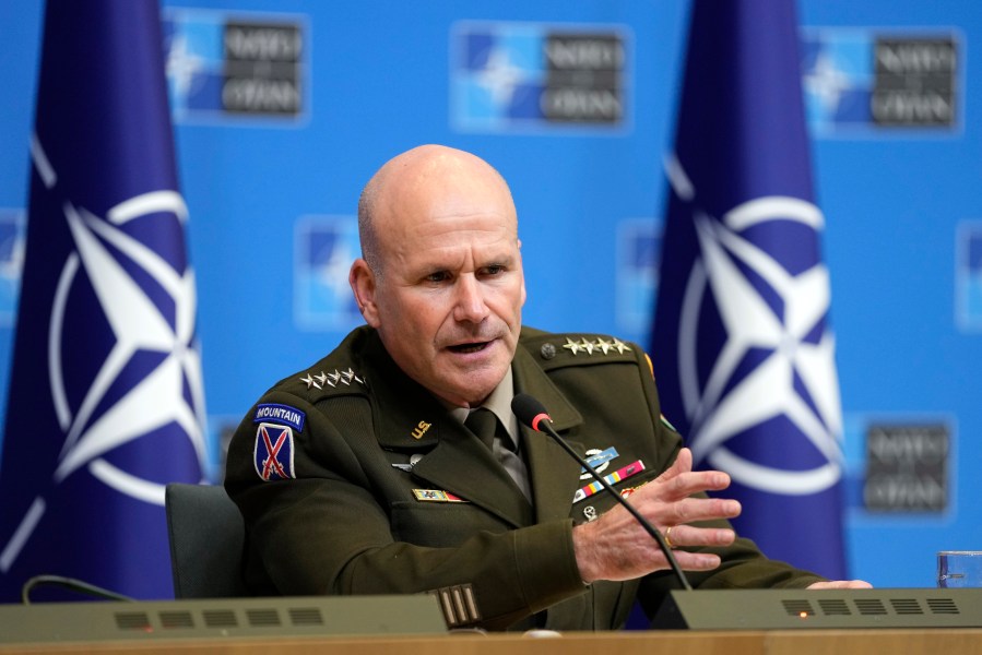 FILE - Supreme Allied Commander Europe, General Christopher Cavoli addresses a media conference at NATO headquarters in Brussels, Thursday, Jan. 18, 2024. NATO's military headquarters is based in Mons, Belgium. It is always run by a top U.S. officer. The current supreme allied commander Europe (SACEUR) is Army Gen. Christopher Cavoli. (AP Photo/Virginia Mayo, File)