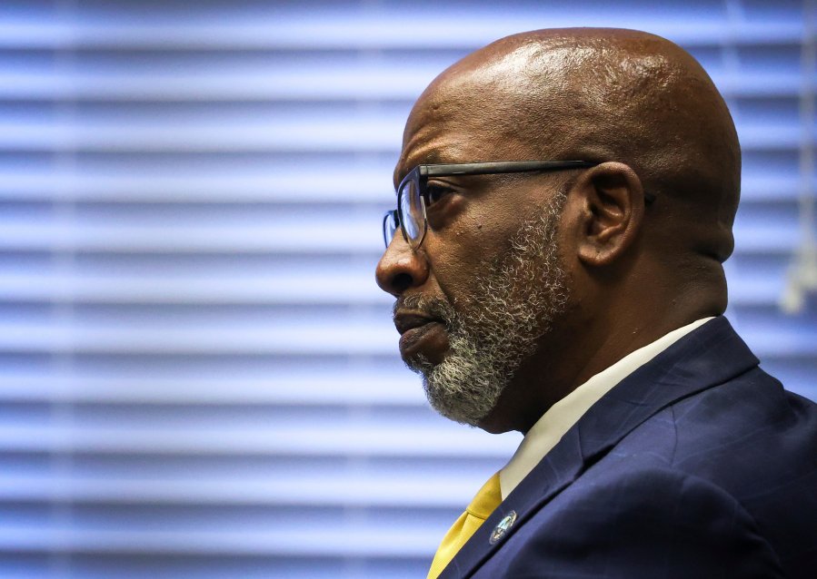 Ken Welch, the Mayor of St. Petersburg, listens during a city council meeting which will decide the fate of the Rays stadium plan Thursday, July 18, 2024 in St. Petersburg, Fla. (Dirk Shadd/Tampa Bay Times via AP)