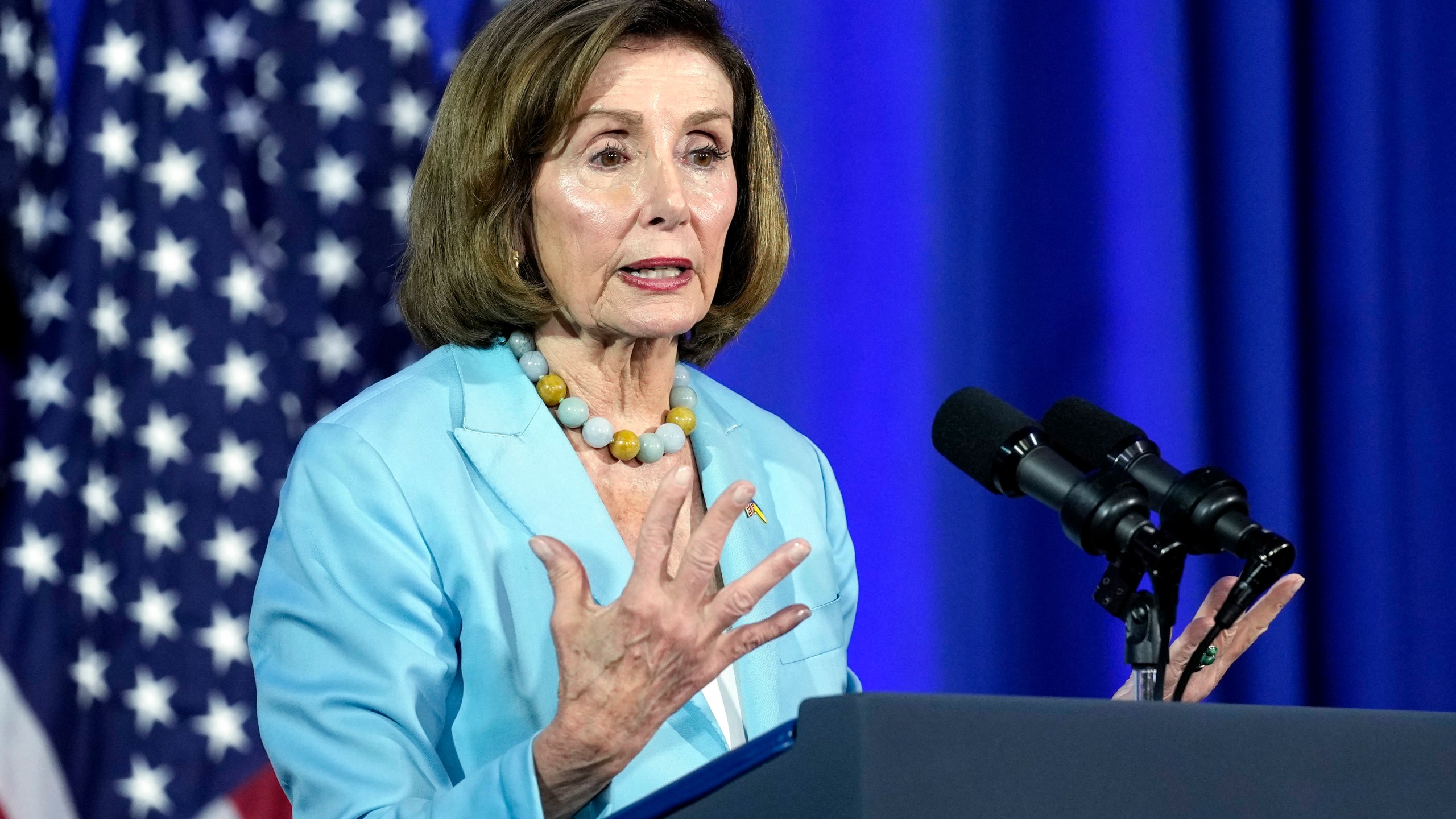 FILE - Rep. Nancy Pelosi, D-Calif., speaks during an event in Washington, June 23, 2023. Democrats at the highest levels are making a critical push for President Joe Biden to reconsider his election bid. Speaker Emerita Pelosi privately warned Biden that Democrats could lose the ability to seize control in the House if he didn’t step away from the race and that polls showed he likely can’t defeat Donald Trump. And former President Barack Obama has privately expressed concerns to Democrats about Biden’s candidacy. (AP Photo/Susan Walsh, File)