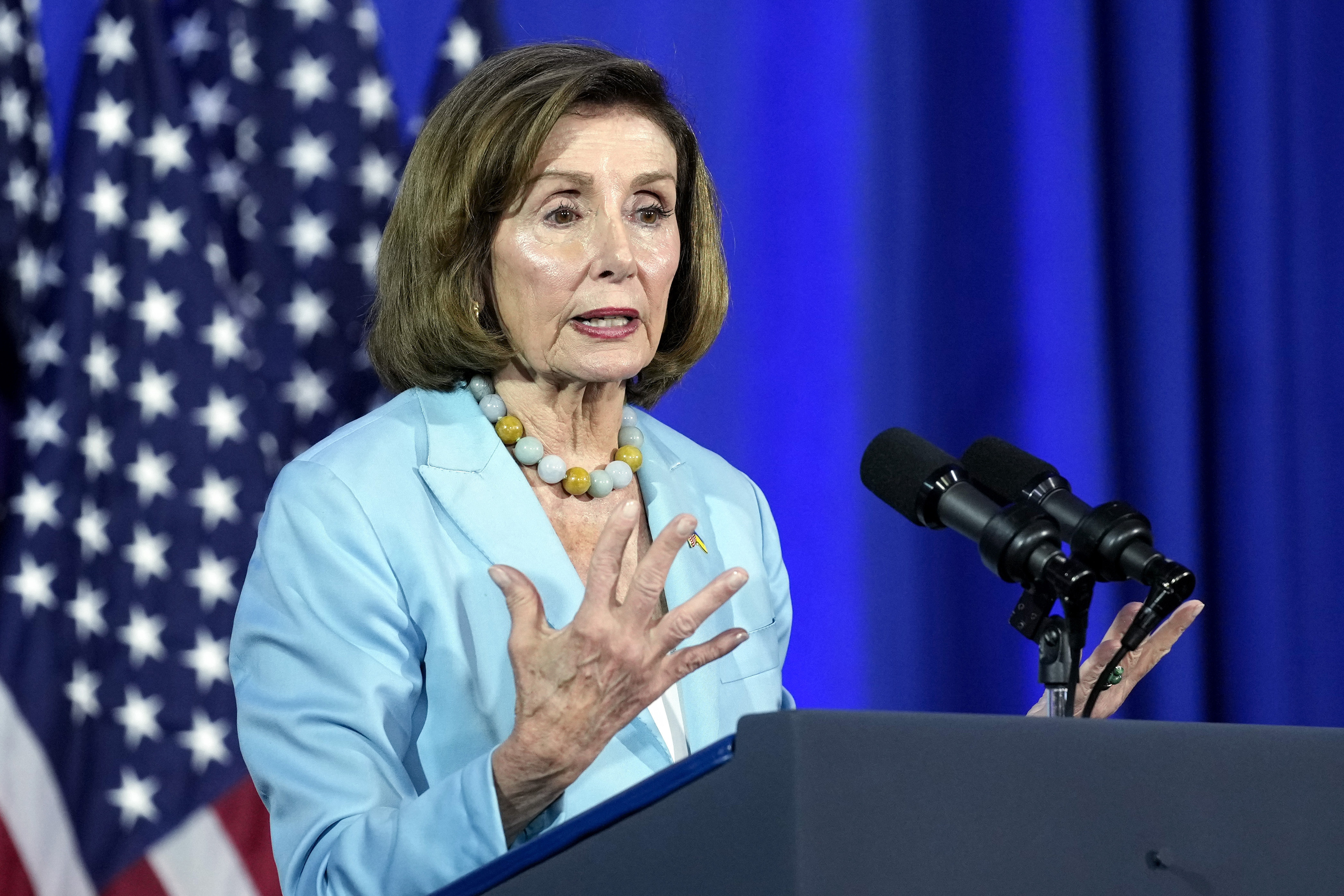 FILE - Rep. Nancy Pelosi, D-Calif., speaks during an event in Washington, June 23, 2023. Democrats at the highest levels are making a critical push for President Joe Biden to reconsider his election bid. Speaker Emerita Pelosi privately warned Biden that Democrats could lose the ability to seize control in the House if he didn’t step away from the race and that polls showed he likely can’t defeat Donald Trump. And former President Barack Obama has privately expressed concerns to Democrats about Biden’s candidacy. (AP Photo/Susan Walsh, File)