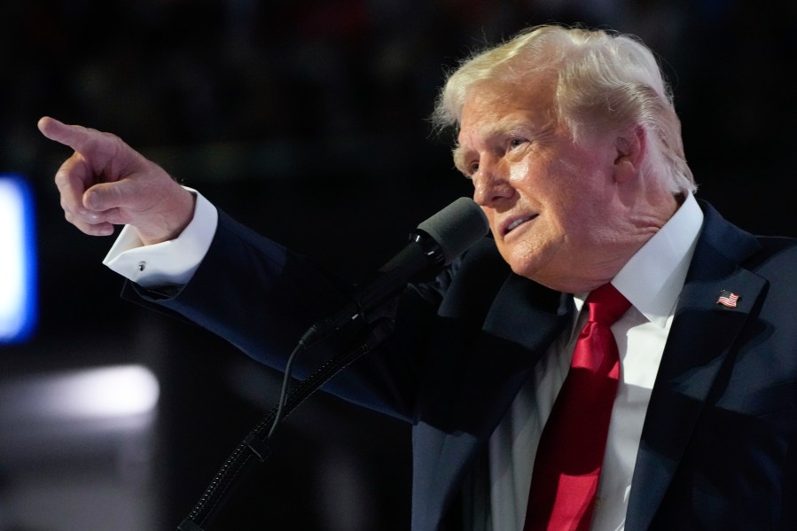 Republican presidential candidate and former president, Donald Trump, speaks during the final day of the Republican National Convention Thursday, July 18, 2024, in Milwaukee. (AP Photo/Paul Sancya)