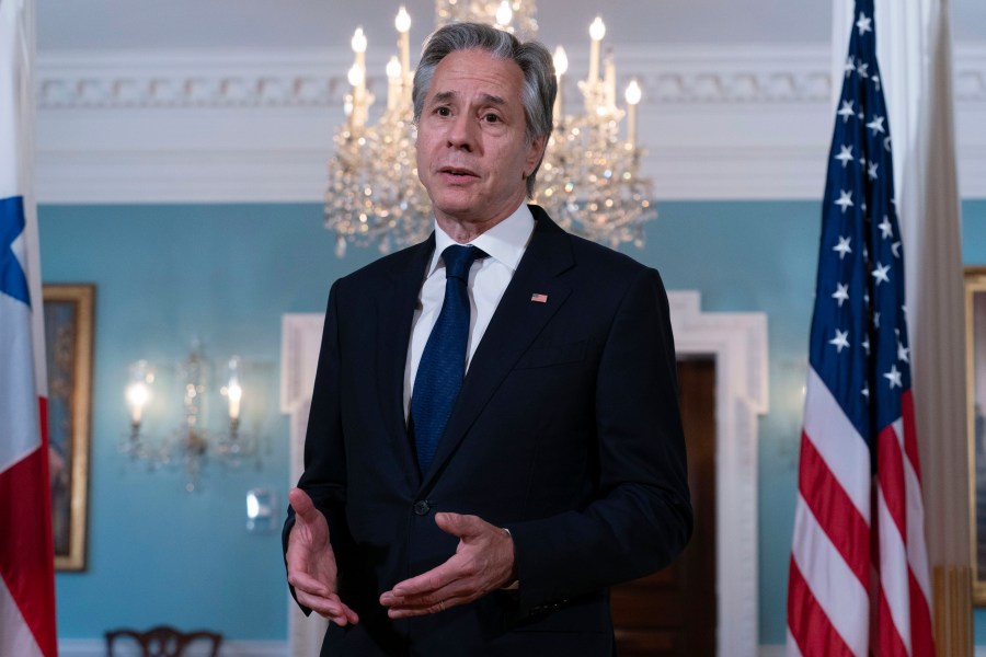 Secretary of State Antony Blinken speaks to the press after a bilateral meeting with Panamanian Foreign Minister Javier Martinez Acha at the State Department in Washington, Wednesday, July 17, 2024. ( AP Photo/Jose Luis Magana)