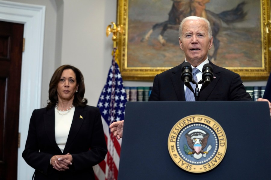 FILE - President Joe Biden speaks from the Roosevelt Room of the White House in Washington, July 14, 2024. With Biden ending his reelection bid and endorsing Harris, Democrats now must navigate a shift that is unprecedented this late in an election year. Democrats are set to hold their convention in Chicago in August. (AP Photo/Susan Walsh, File)