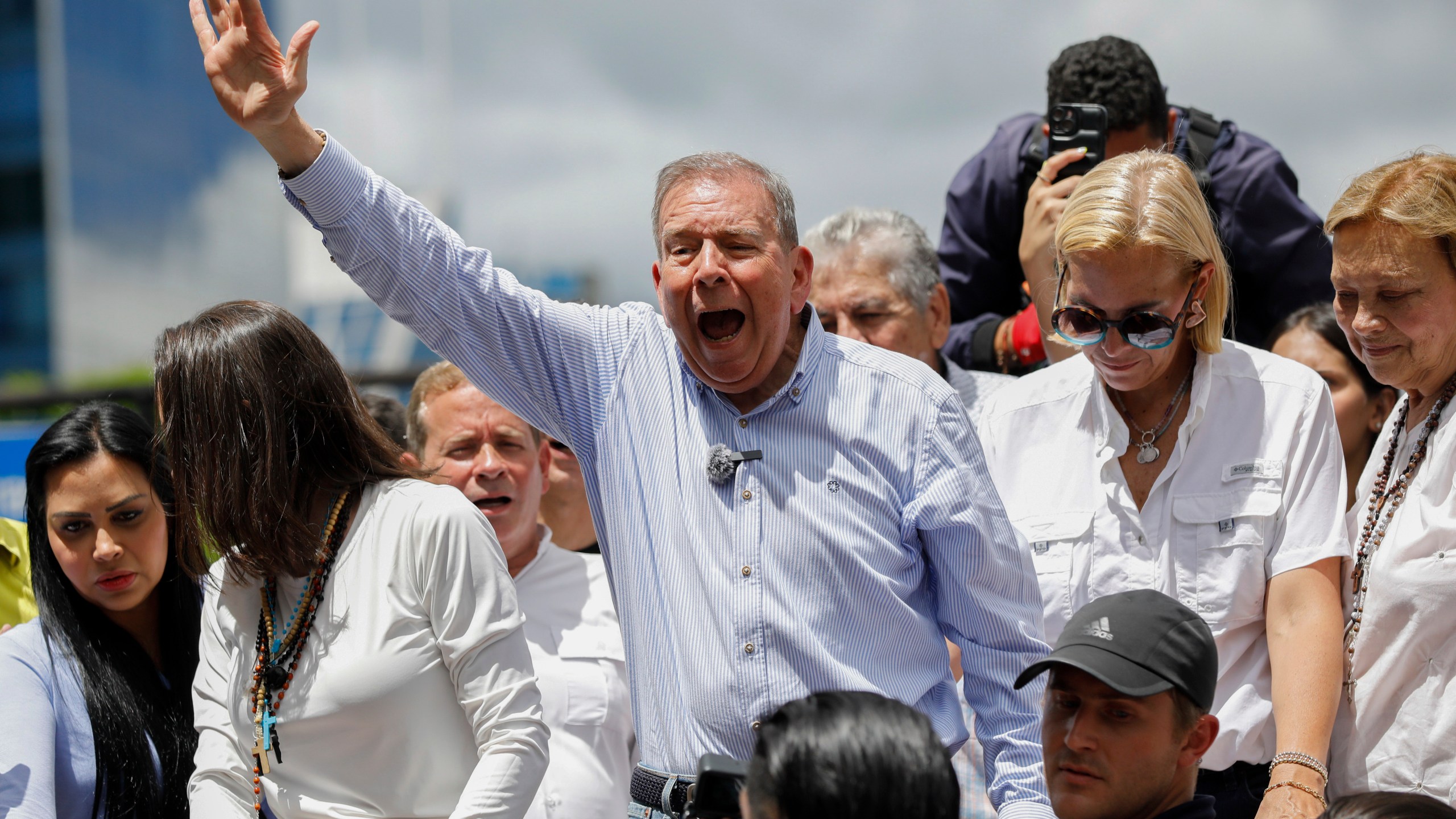 FILE - Opposition presidential candidate Edmundo Gonzalez leads a demonstration against the official election results that declared that President Nicolas Maduro won reelection in Caracas, Venezuela, July 30, 2024. (AP Photo/Cristian Hernandez, File)