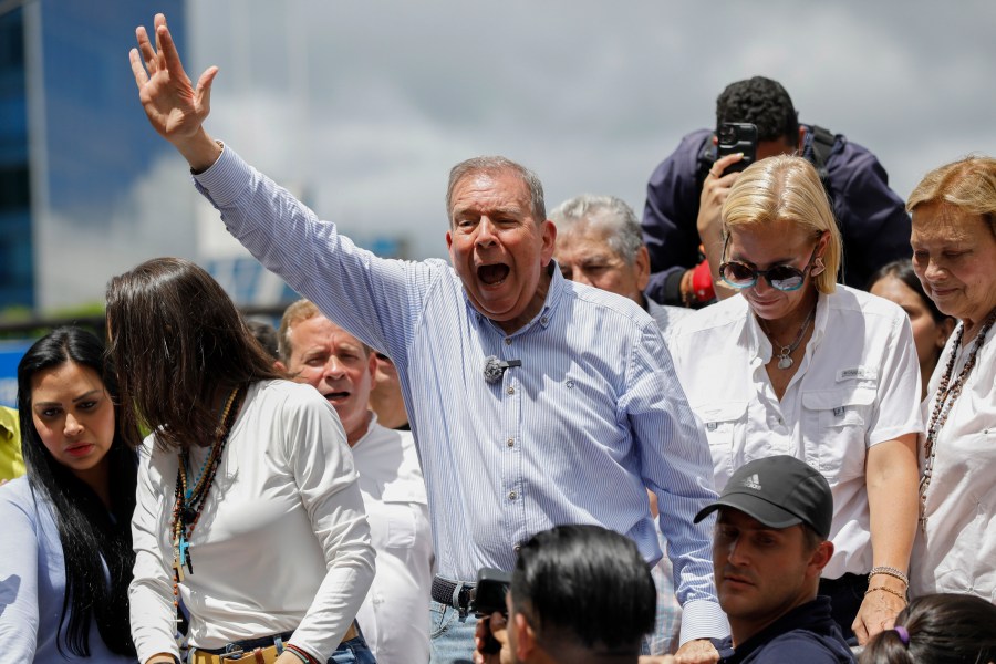 FILE - Opposition presidential candidate Edmundo Gonzalez leads a demonstration against the official election results that declared that President Nicolas Maduro won reelection in Caracas, Venezuela, July 30, 2024. (AP Photo/Cristian Hernandez, File)