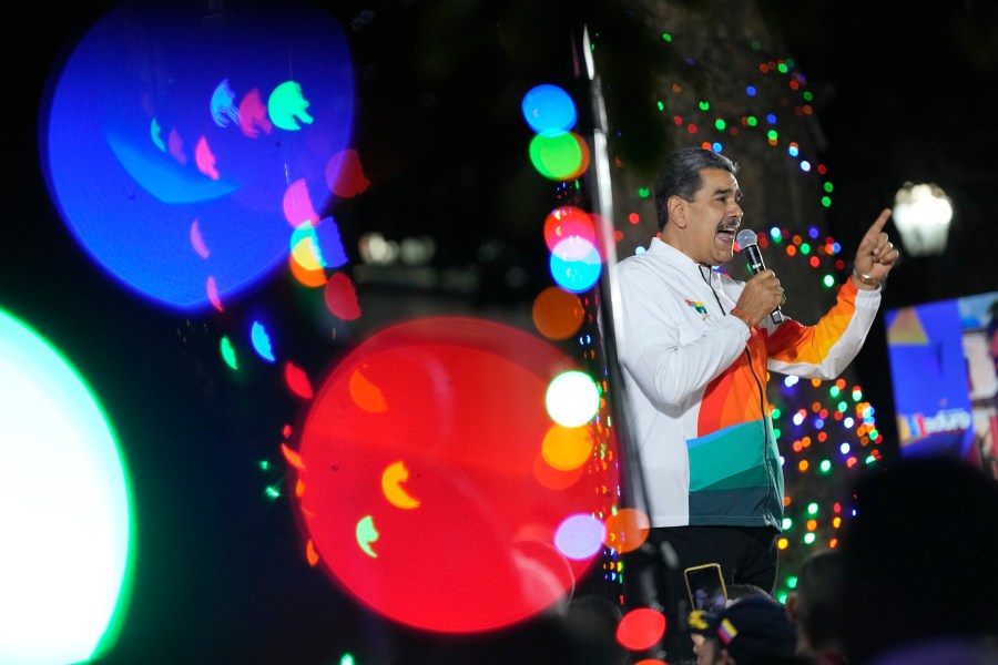 FILE - President Nicolas Maduro speaks to supporters in Caracas, Venezuela, Dec. 3, 2023. (AP Photo/Matias Delacroix, File)