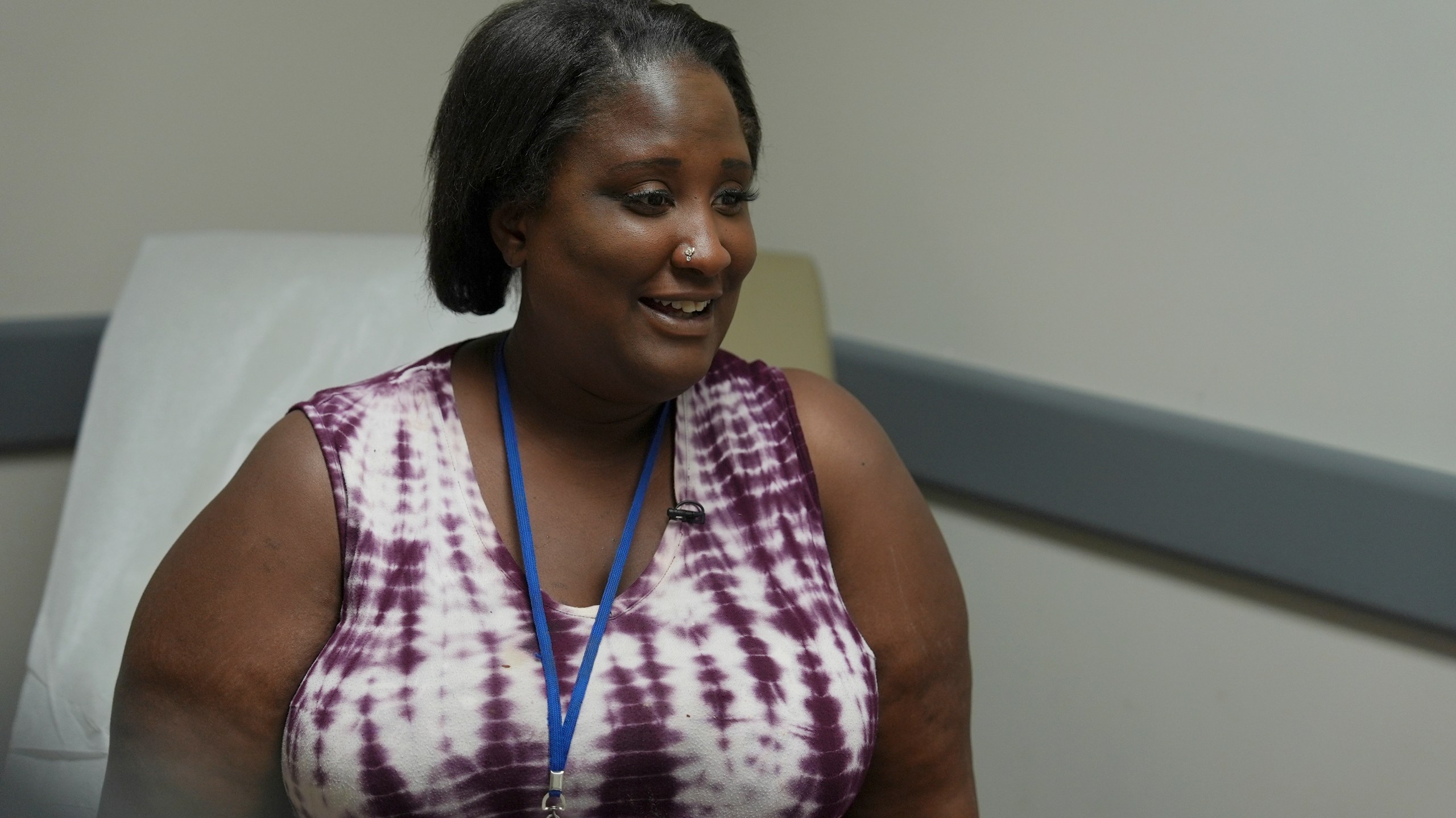 Denise Jones speaks with a doctor during a prenatal appointment at the Oklahoma State University obstetrics and gynecology clinic in Tulsa, Okla., on Tuesday, July 16, 2024. (AP Photo/Mary Conlon)