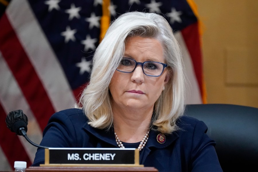 FILE - Rep. Liz Cheney, R-Wyo., listens as the House select committee investigating the Jan. 6 attack on the U.S. Capitol holds a hearing at the Capitol in Washington, June 28, 2022. (AP Photo/J. Scott Applewhite, File)