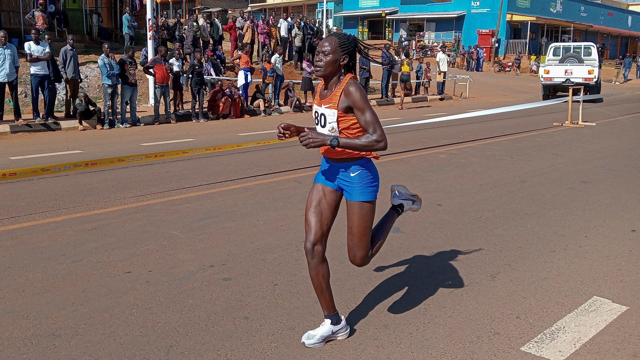 FILE -Rebecca Cheptegei, competes at the Discovery 10km road race in Kapchorwa, Uganda, Jan. 20, 2023. (AP Photo, File)