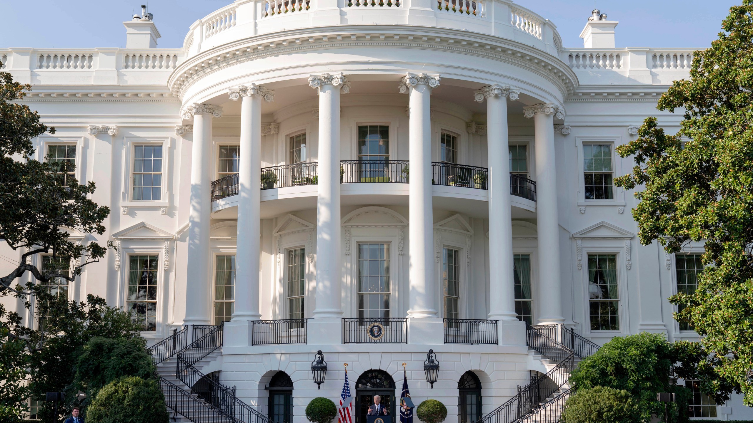 President Joe Biden speaks from the South Lawn of the White House in Washington, Monday, Sept. 9, 2024, during an event to celebrate the Americans with Disabilities Act (ADA) and to mark Disability Pride Month. (AP Photo/Jose Luis Magana)