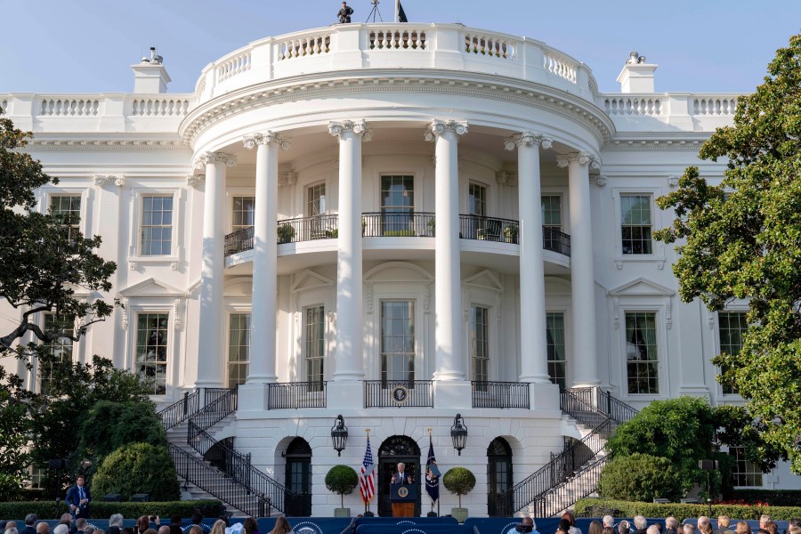 President Joe Biden speaks from the South Lawn of the White House in Washington, Monday, Sept. 9, 2024, during an event to celebrate the Americans with Disabilities Act (ADA) and to mark Disability Pride Month. (AP Photo/Jose Luis Magana)