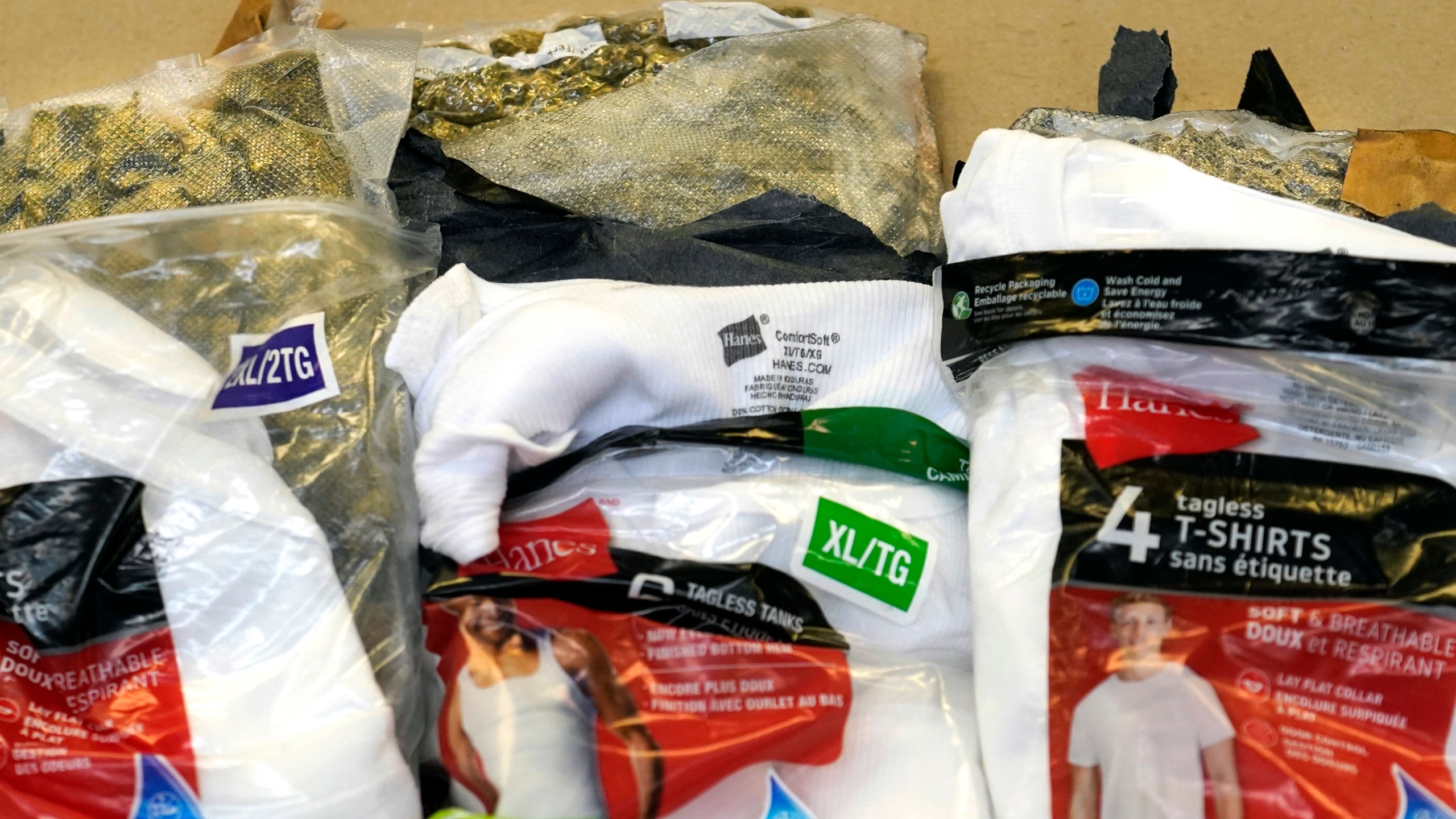 FILE - Marijuana hidden in underwear packaging is shown at the U.S. Customs and Border Protection overseas mail inspection facility at Chicago's O'Hare International Airport Feb. 23, 2024, in Chicago. (AP Photo/Charles Rex Arbogast, File)