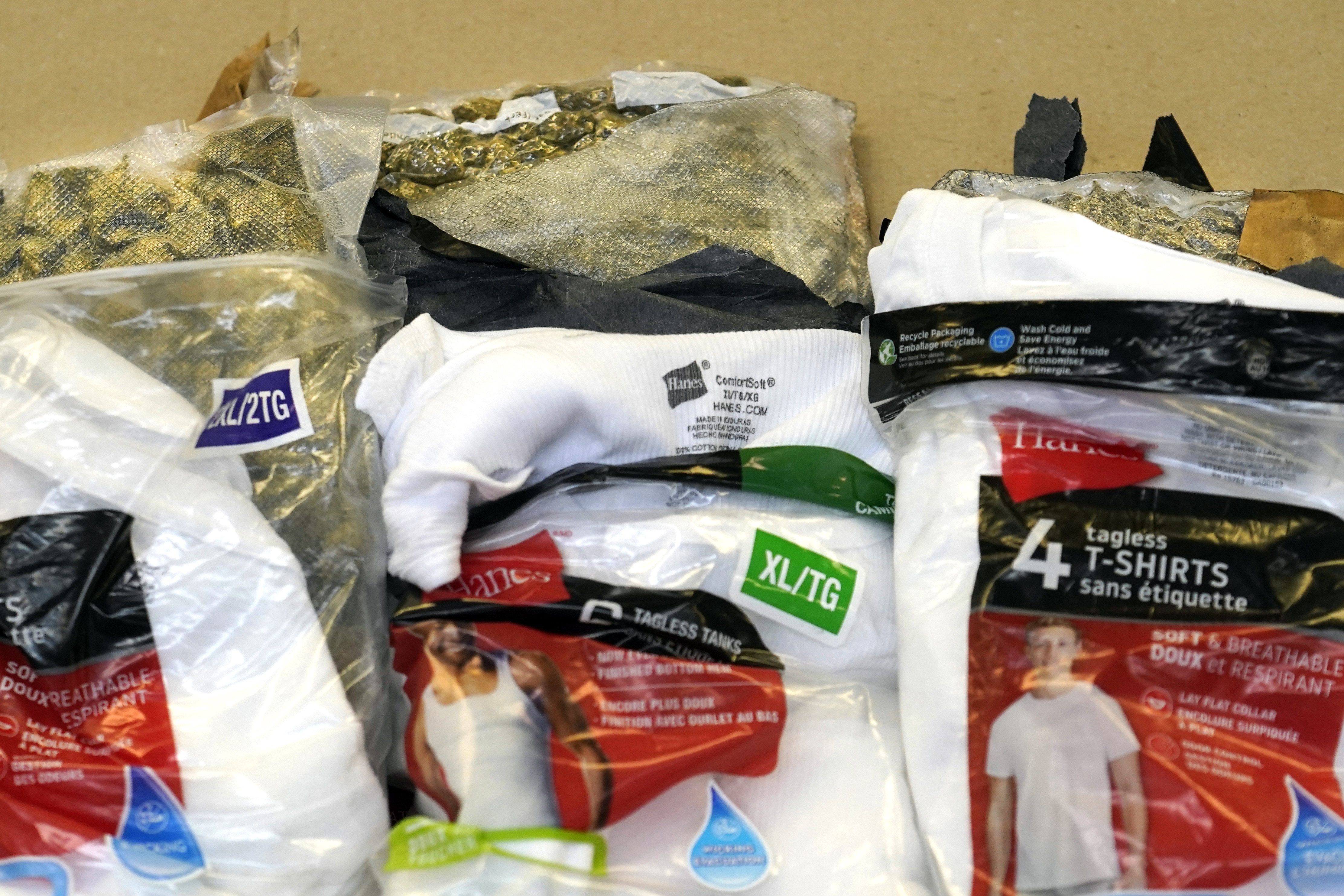 FILE - Marijuana hidden in underwear packaging is shown at the U.S. Customs and Border Protection overseas mail inspection facility at Chicago's O'Hare International Airport Feb. 23, 2024, in Chicago. (AP Photo/Charles Rex Arbogast, File)