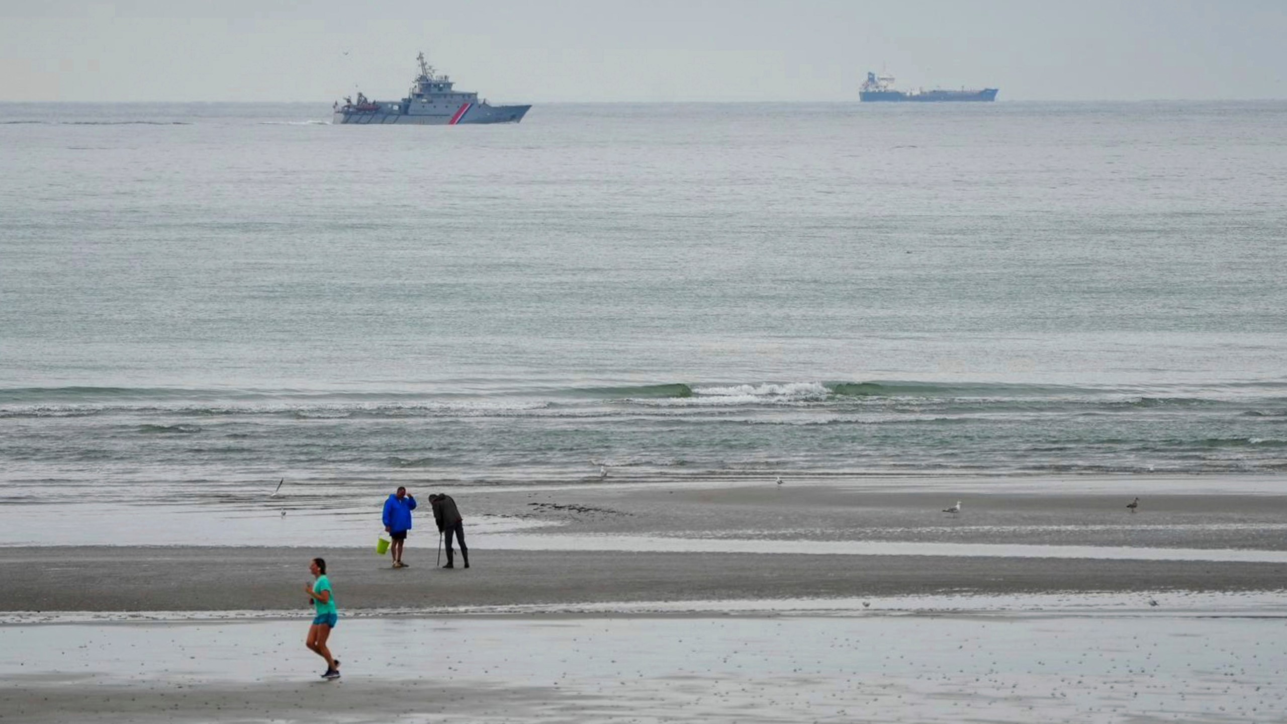 FILE - A vessel of the French Gendarmerie Nationale patrols in front of the Wimereux beach, France, Wednesday, Sept. 4, 2024. (AP Photo/Nicholas Garriga, File)