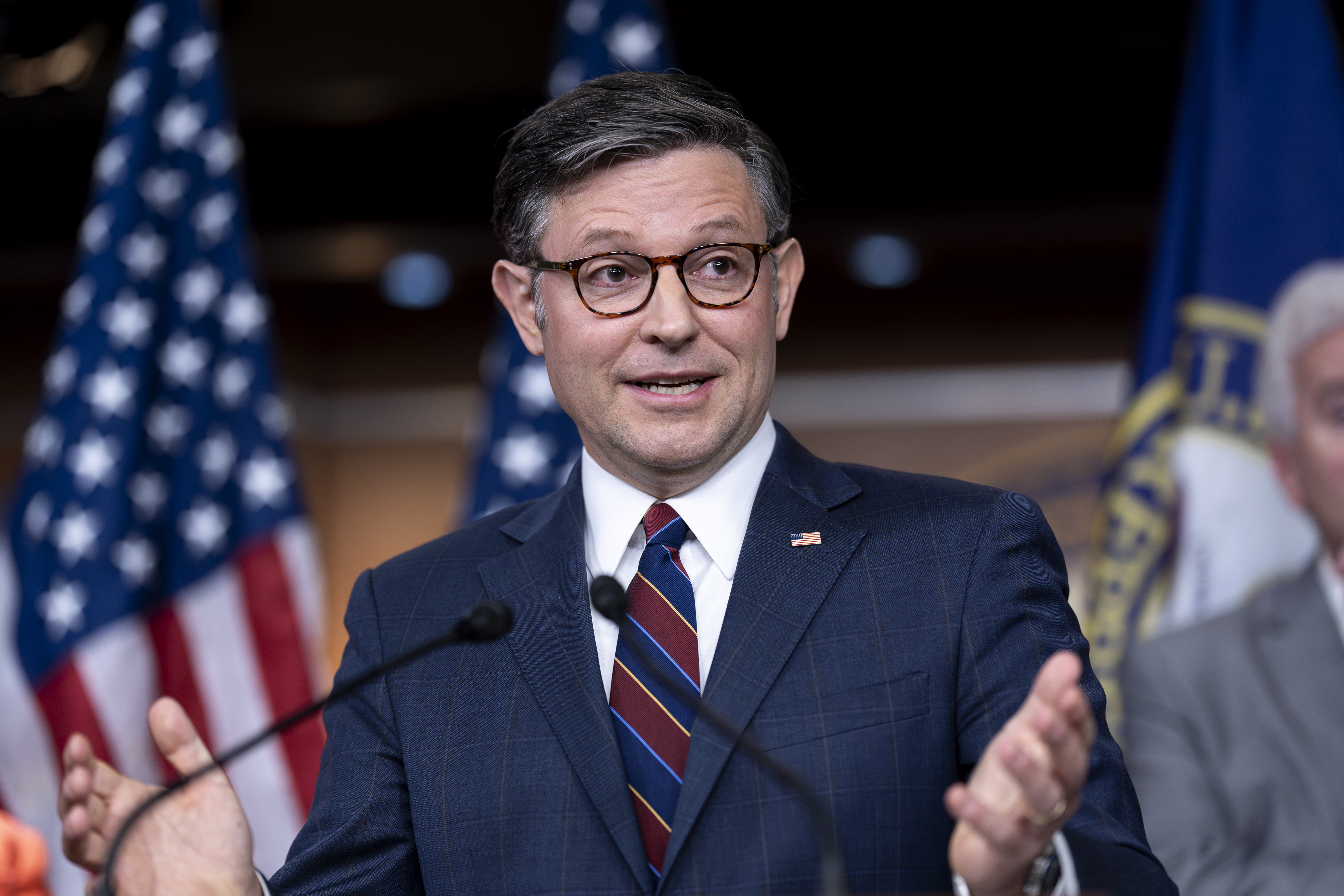 FILE - Speaker of the House Mike Johnson, R-La., speaks at the Capitol in Washington, July 23, 2024. (AP Photo/J. Scott Applewhite, File)