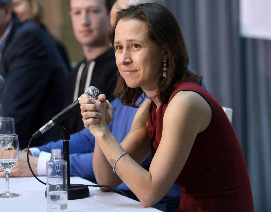 FILE - 23andMe CEO Anne Wojcicki speaks at an announcement for the Breakthrough Prize in Life Sciences at Genentech Hall on UCSF's Mission Bay campus in San Francisco, Feb. 20 2013. (AP Photo/Jeff Chiu, File)