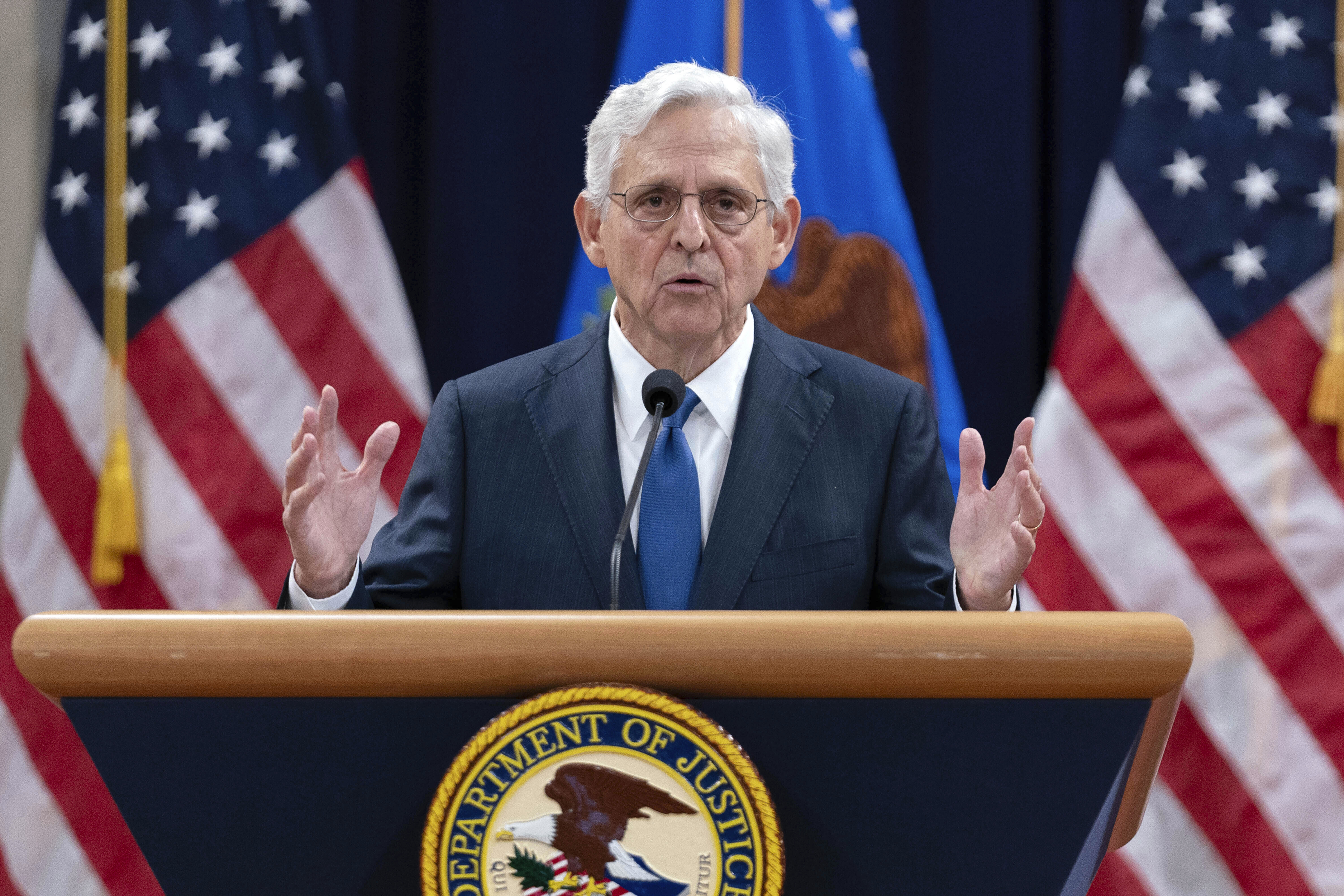 FILE - Attorney General Merrick Garland speaks at the Department of Justice headquarters in Washington, Sept. 12, 2024. The Justice Department has opened a civil rights investigation into a Mississippi sheriff’s department whose officers tortured two Black men in a case that drew condemnation from top U.S. law enforcement officials, including AG Garland. (AP Photo/Jose Luis Magana, File)