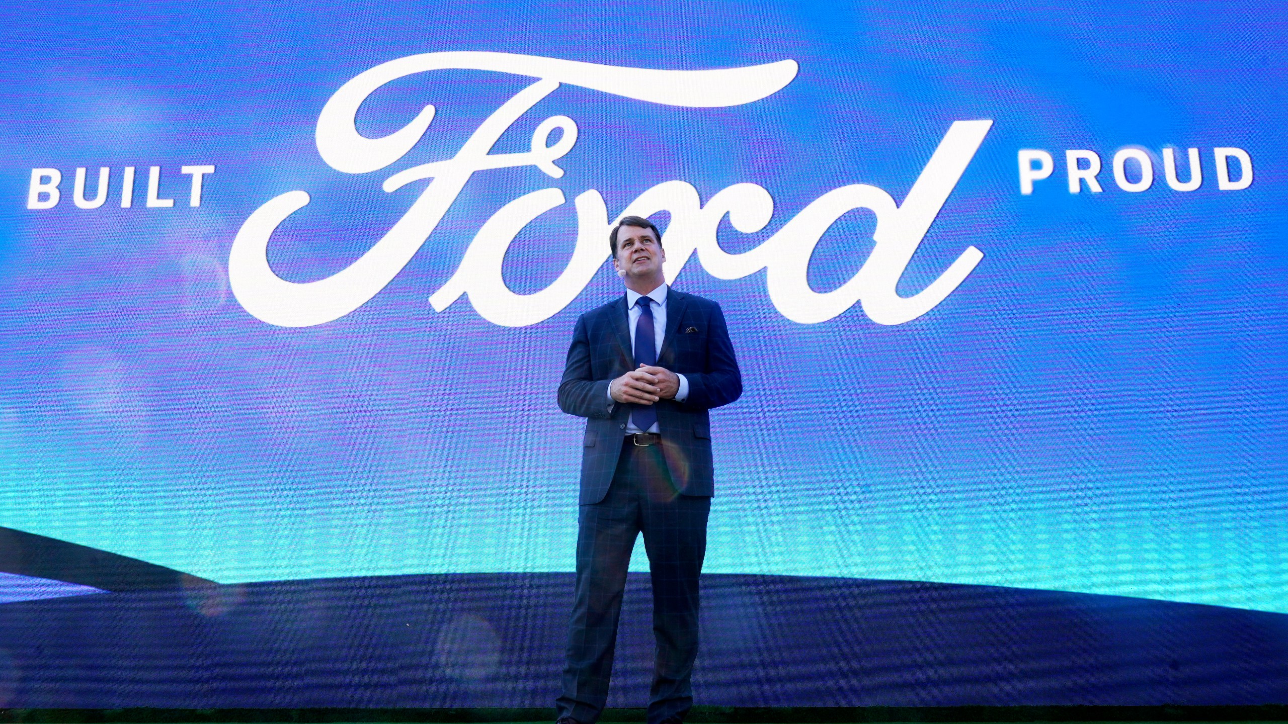 FILE - Jim Farley, Ford president and CEO, speaks during a presentation on Sept. 28, 2021, in Memphis, Tenn. (AP Photo/Mark Humphrey, File)